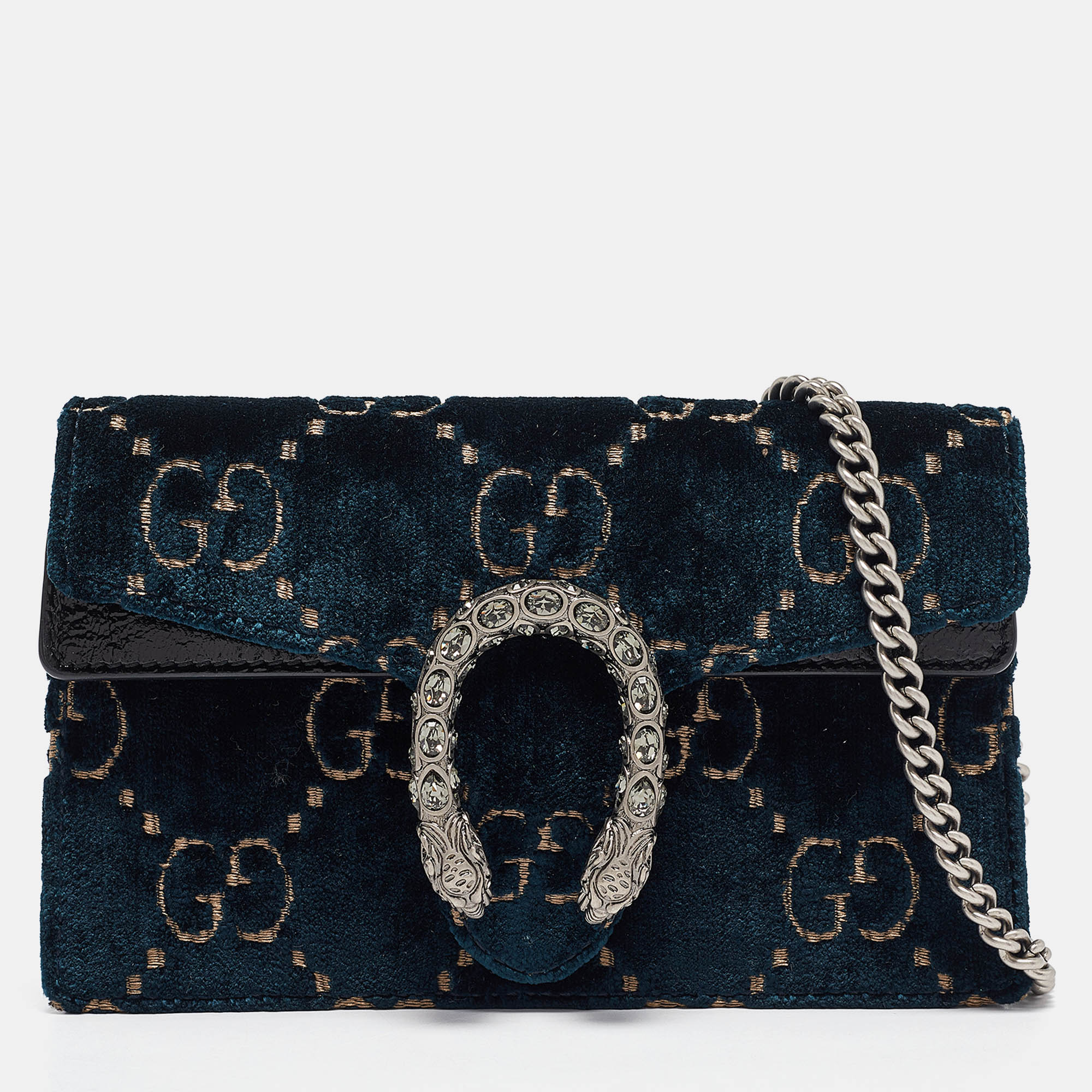 

Gucci Dark Blue GG Velvet and Patent Leather Super Mini Dionysus Shoulder Bag