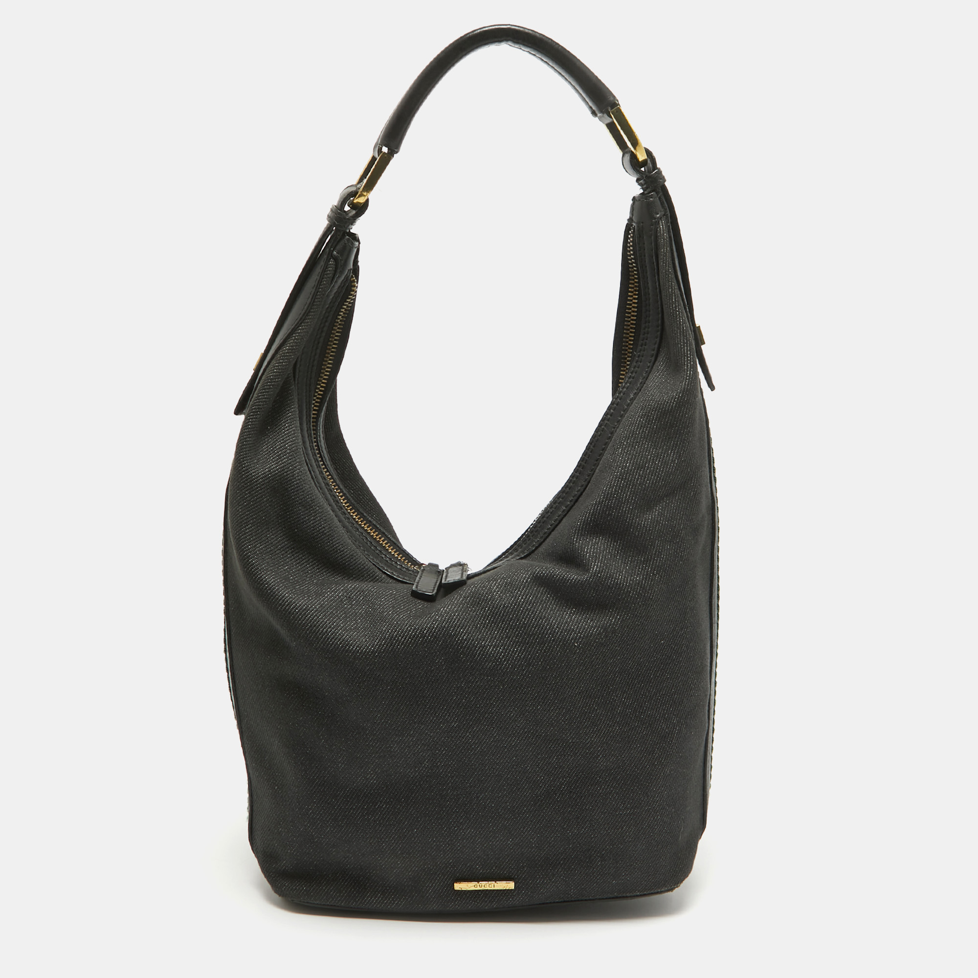 

Gucci Black Denim and Leather Web Hobo