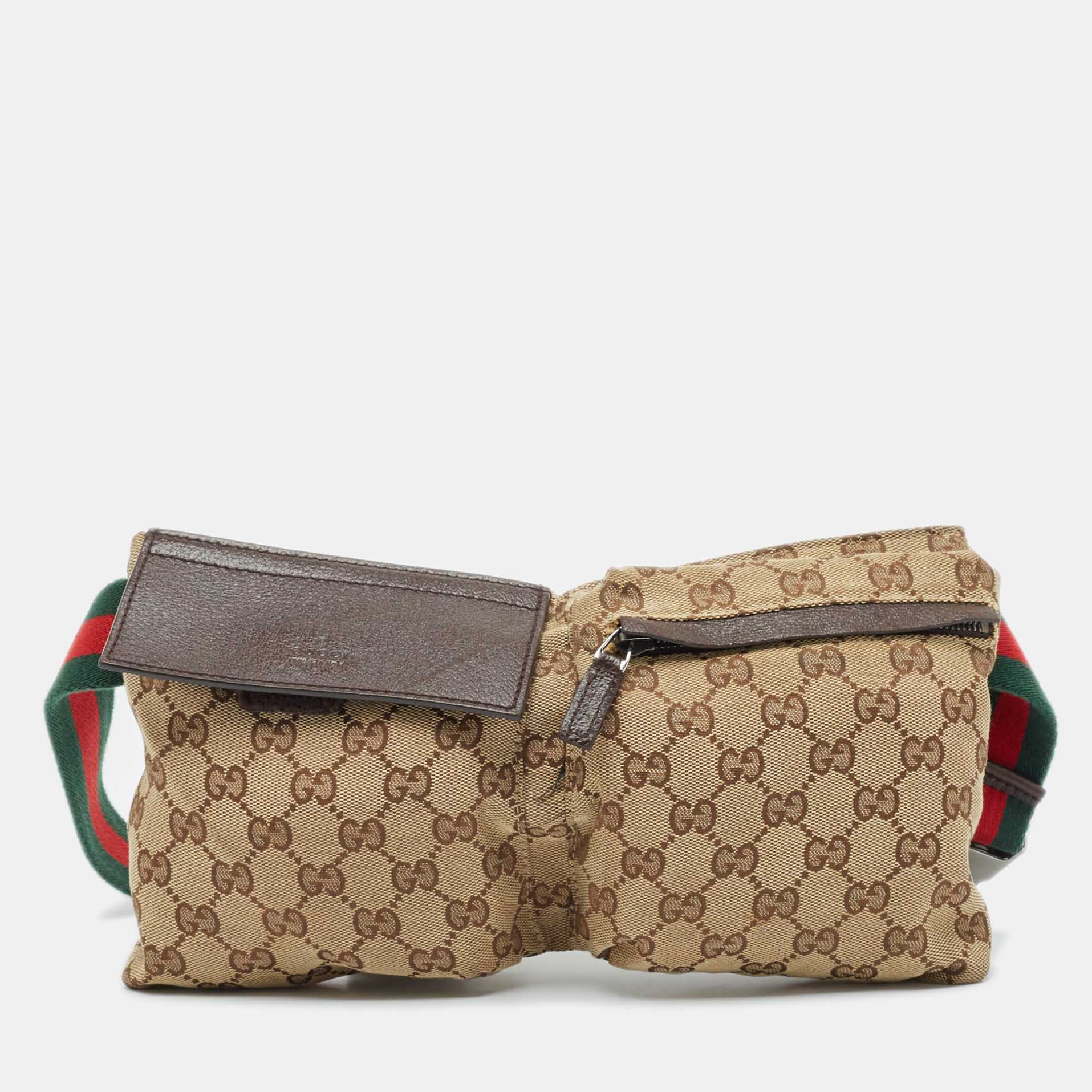 

Gucci Beige/Brown GG Canvas and Leather Double Pocket Belt Bag