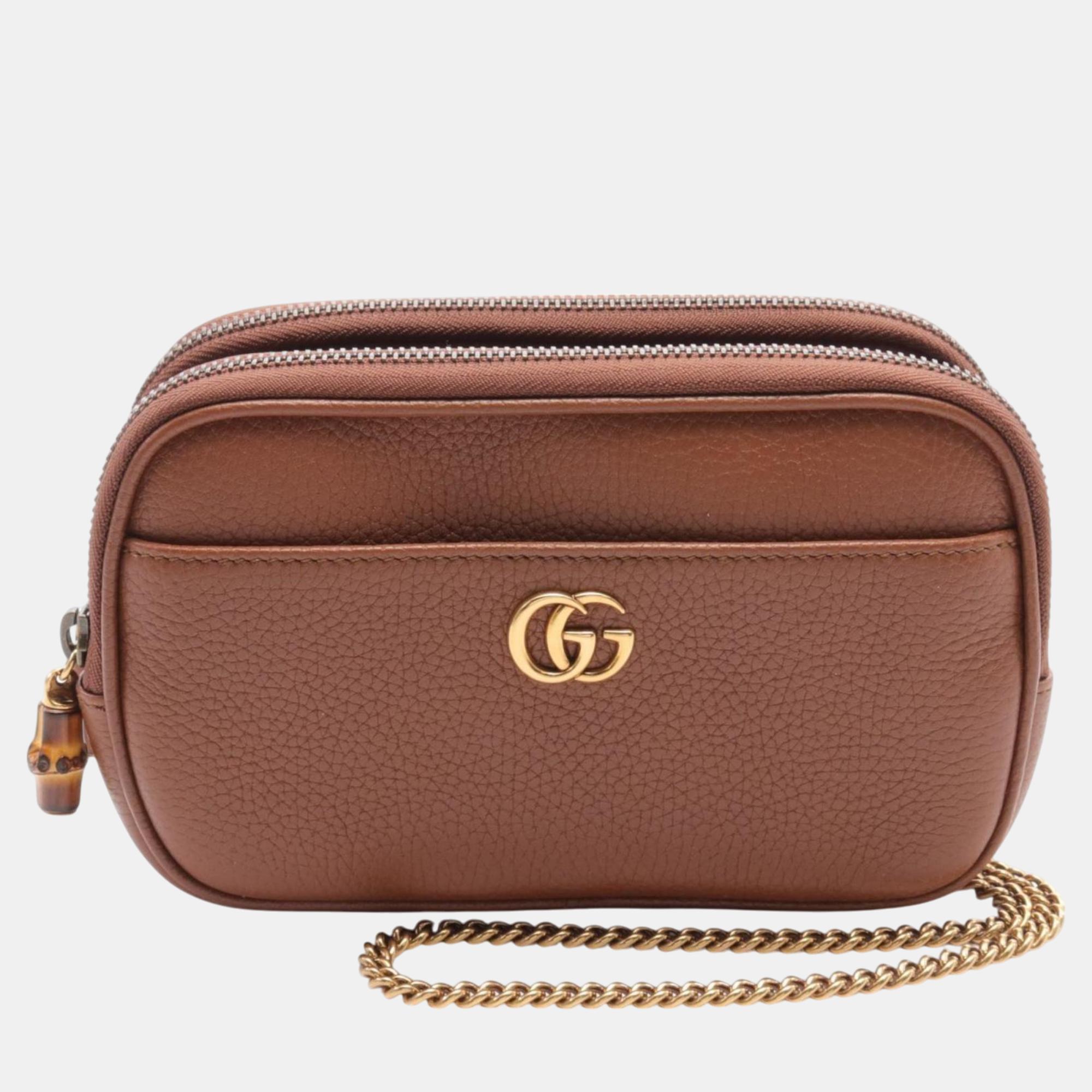 

Gucci Leather Brown Bamboo Super Double G Shoulder Bag