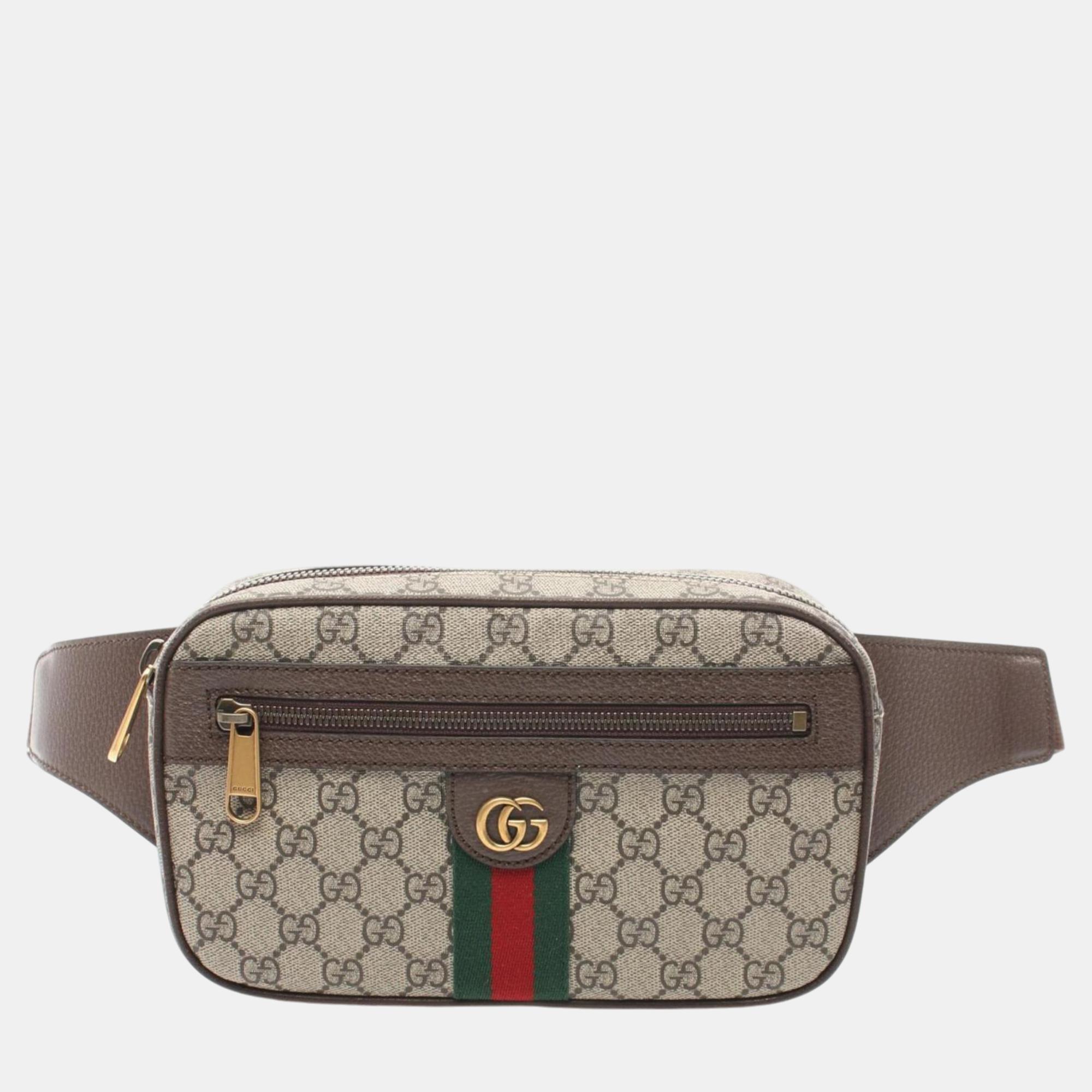 

Gucci Beige Brown Multicolor Coated Canvas Leather Ophidia GG Supreme Waist Bag