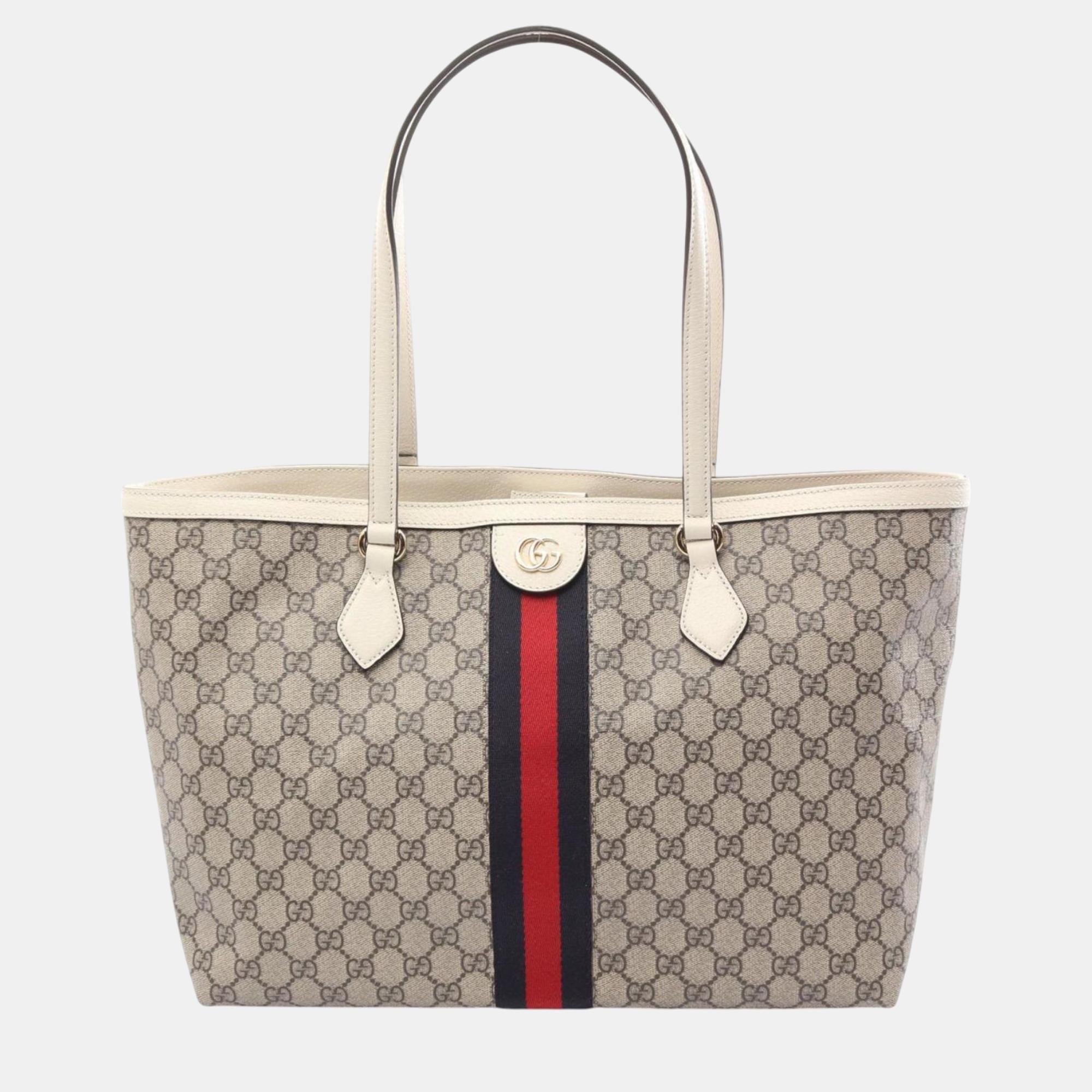 

Gucci Coated Canvas & Leather Beige Ophidia GG Supreme Medium Tote