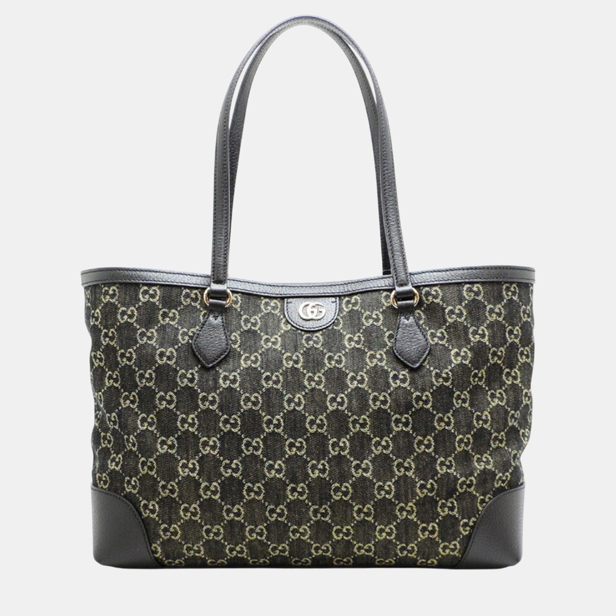 

Gucci Denim Black Ophidia Medium GG Tote Bag