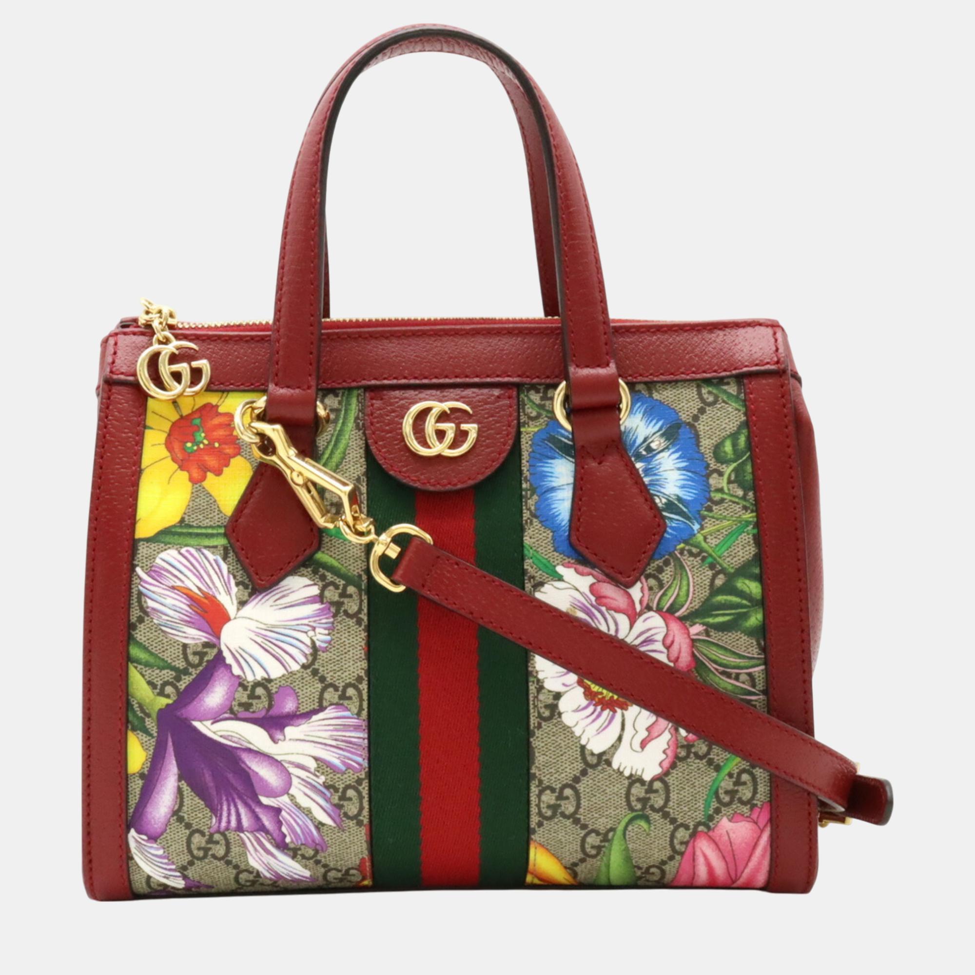 

Gucci PVC Leather Red Beige Multicolor Ophidia GG Flora Handbag Shoulder Bag