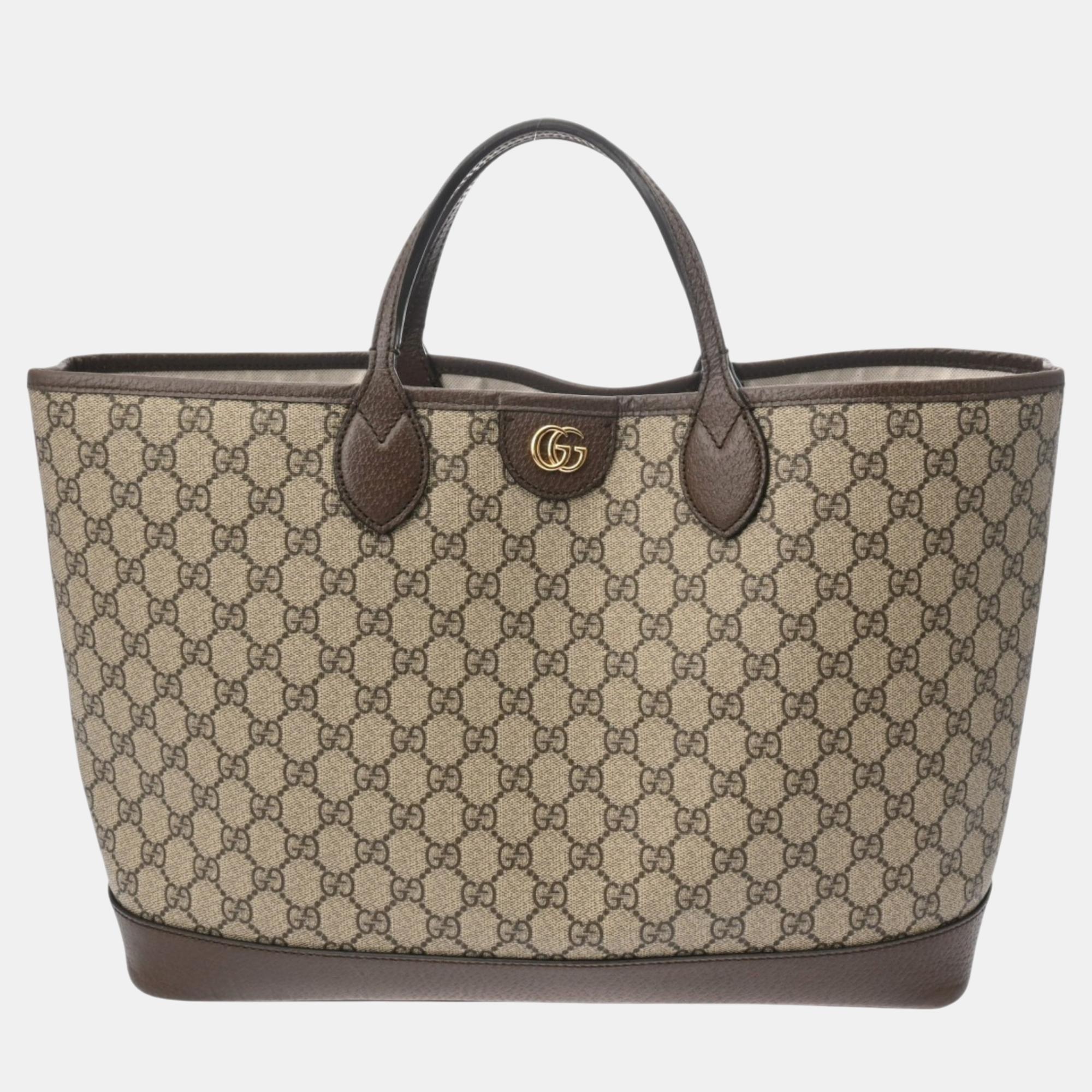 

Gucci Greige/Brown PVC Leather GG Supreme Ophidia Tote bag, Beige