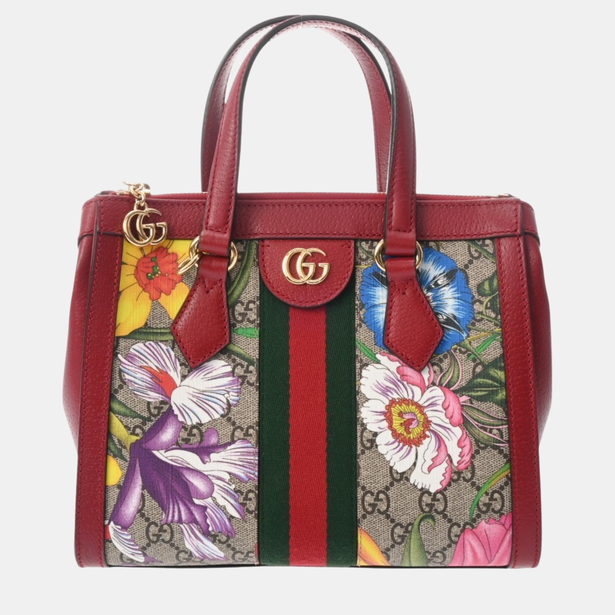 

Gucci Red/Multicolor Canvas/Leather Ophidia Small Flora Tote GG Supreme Handbag