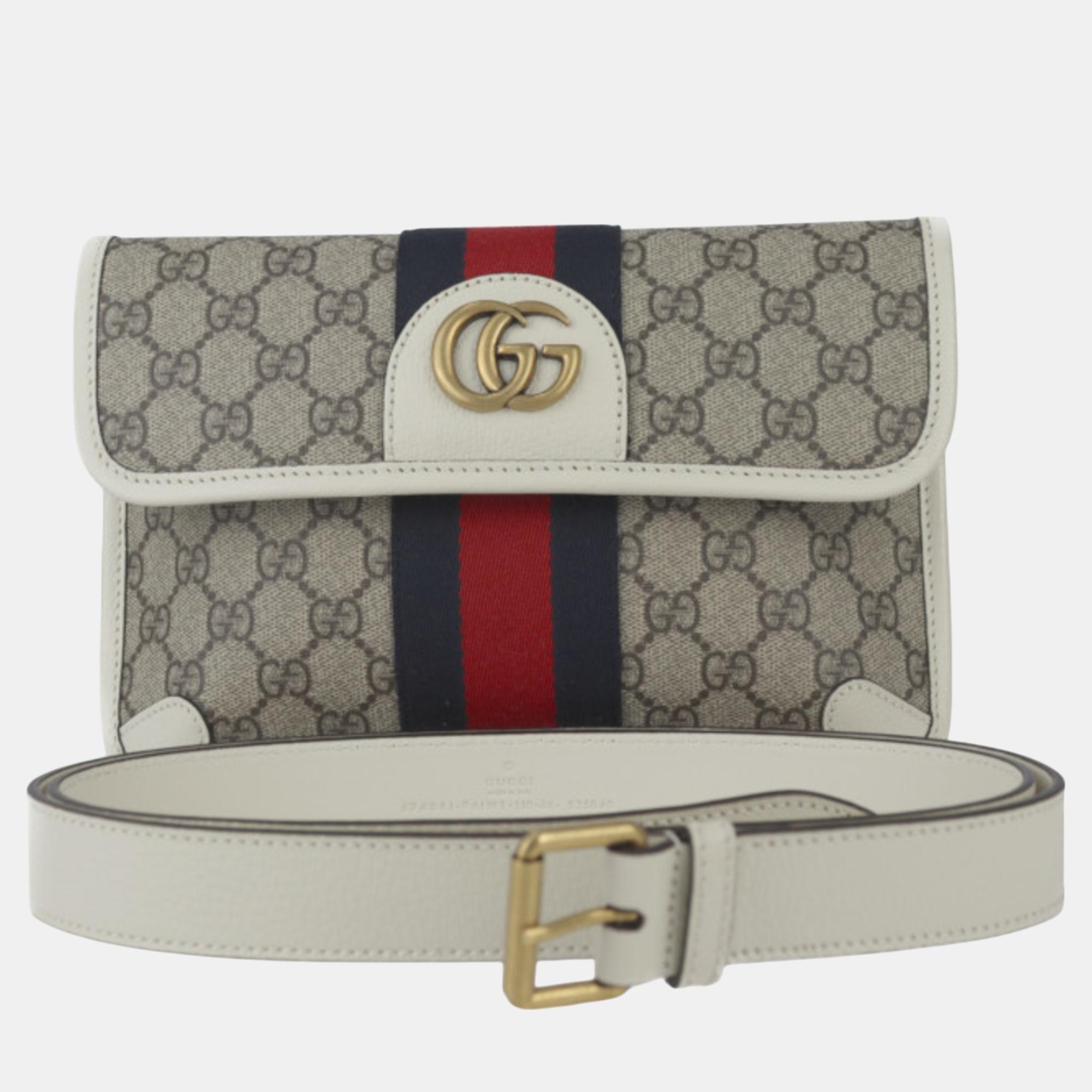 

Gucci Supreme Canvas Leather Beige White Ophidia Belt Bag