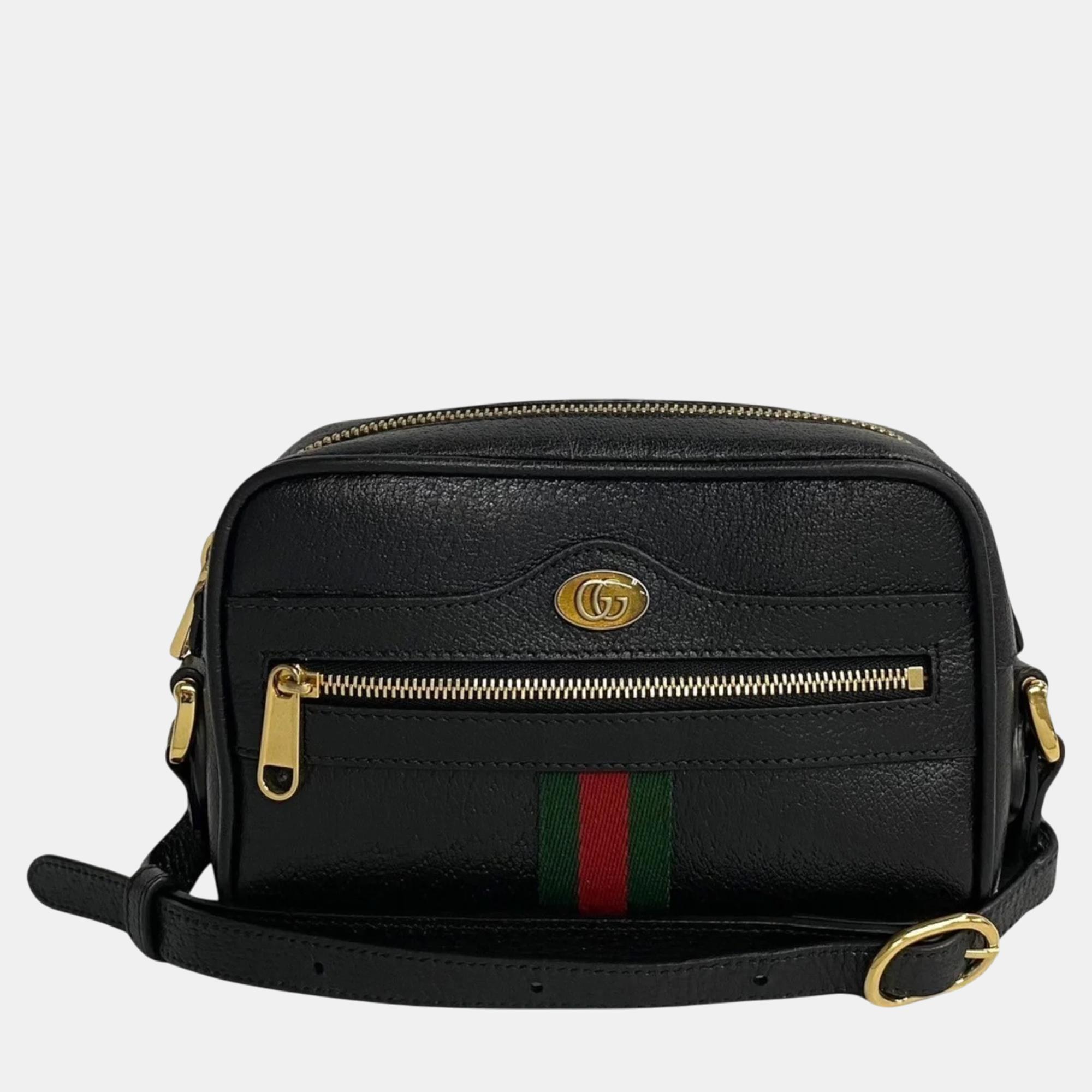 

Gucci Black Leather Ophidia Sherry Line GG Pochette Shoulder Bag