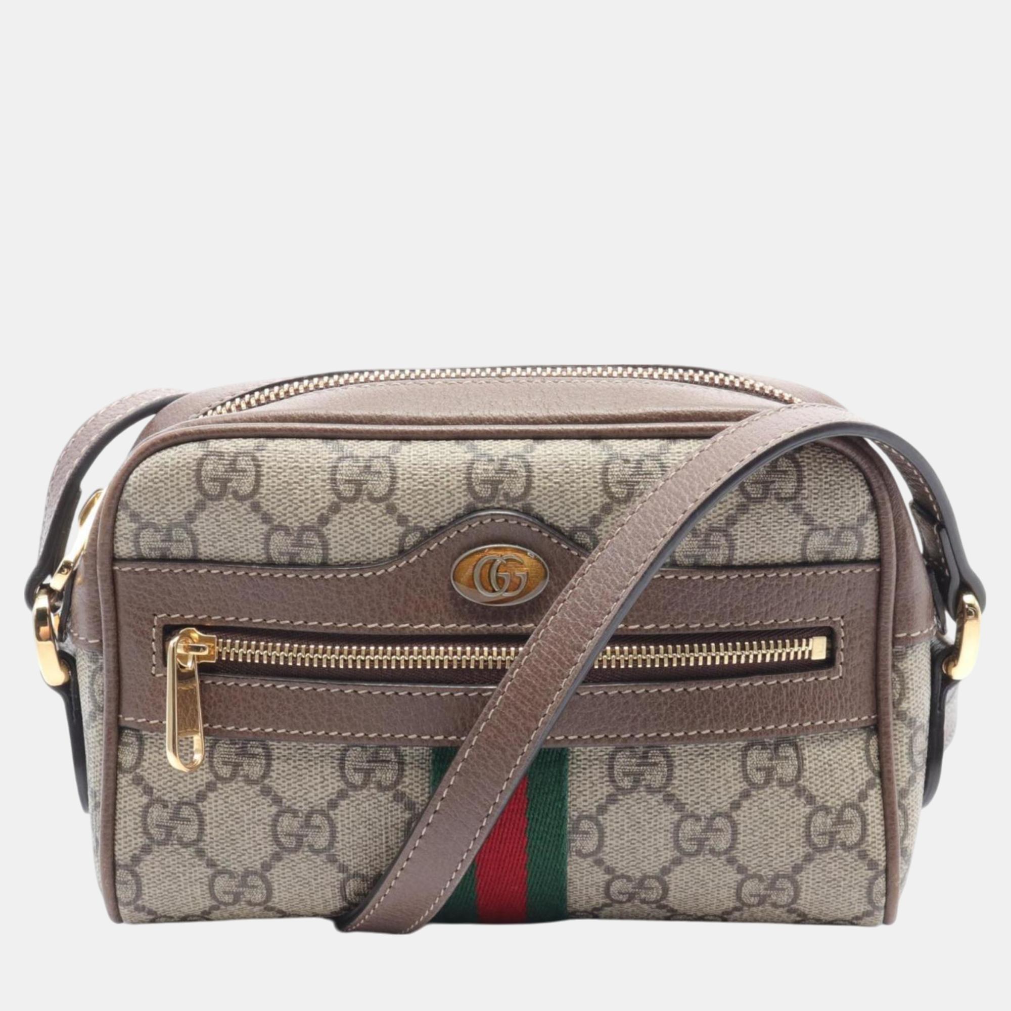 

Gucci Coated Canvas Leather Beige Brown Multicolor Ophidia GG Supreme Shoulder Bag