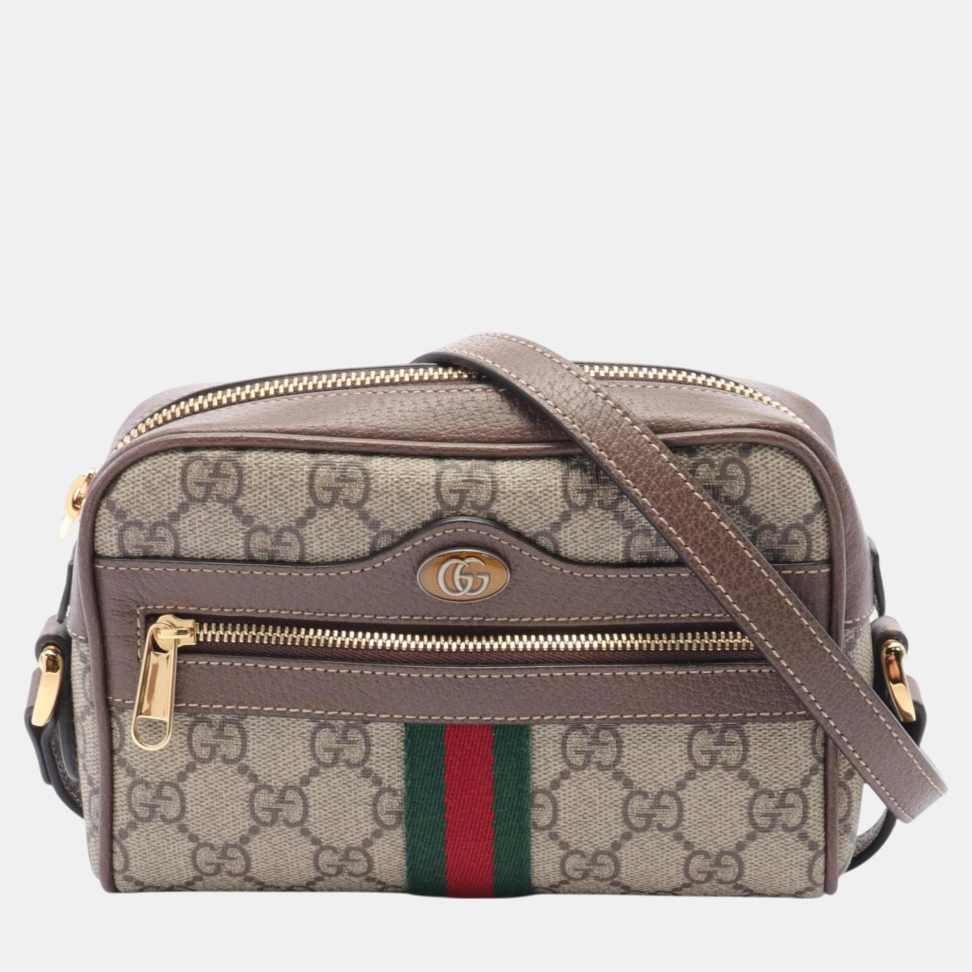 

Gucci Coated Canvas Leather Beige Brown Multicolor Ophidia GG Marmont Shoulder Bag