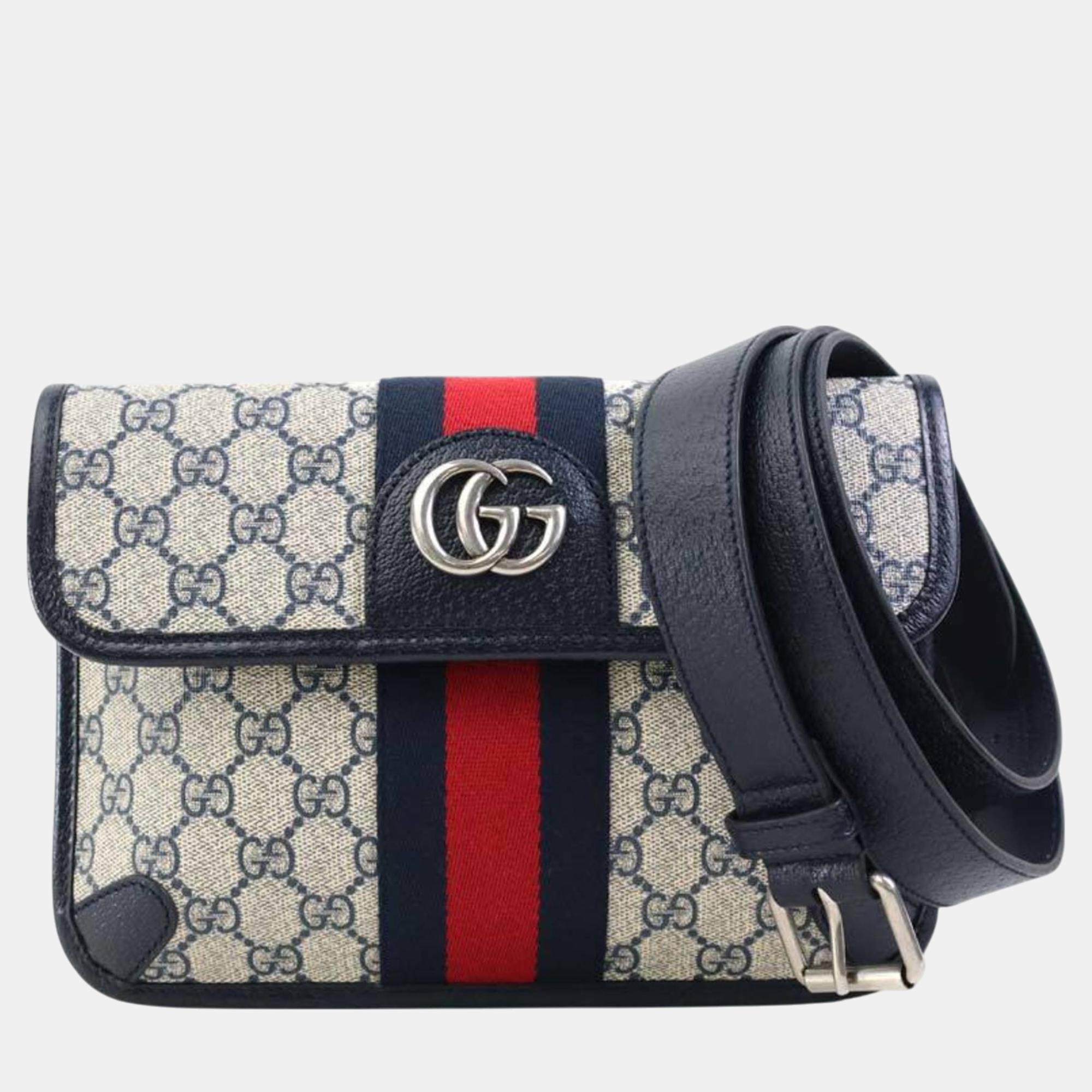 

Gucci Canvas Navy Silver Belt Ophidia GG Supreme Waist Bag, Navy blue