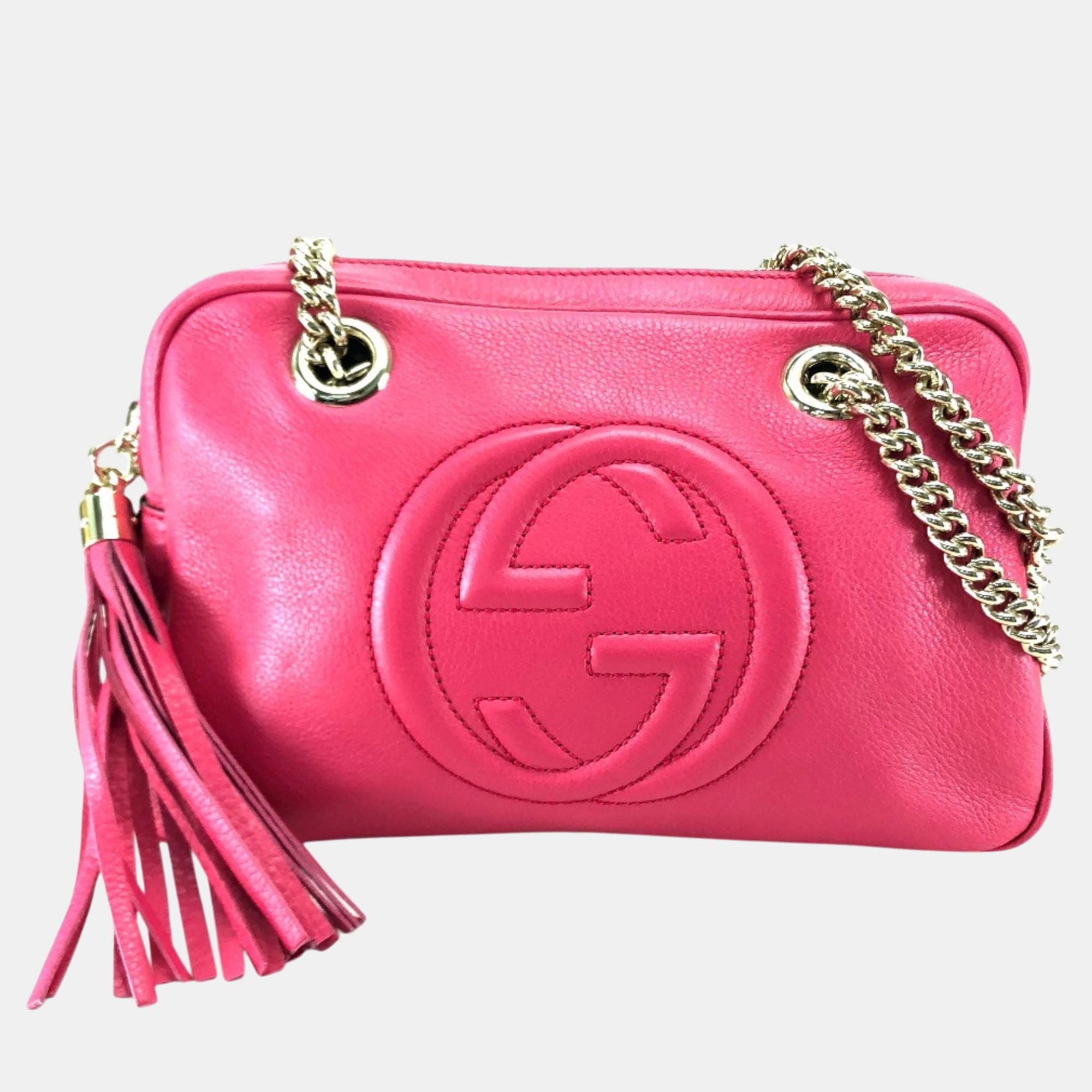 

Gucci Leather Pink Interlocking G Soho Double Chain Shoulder Bag