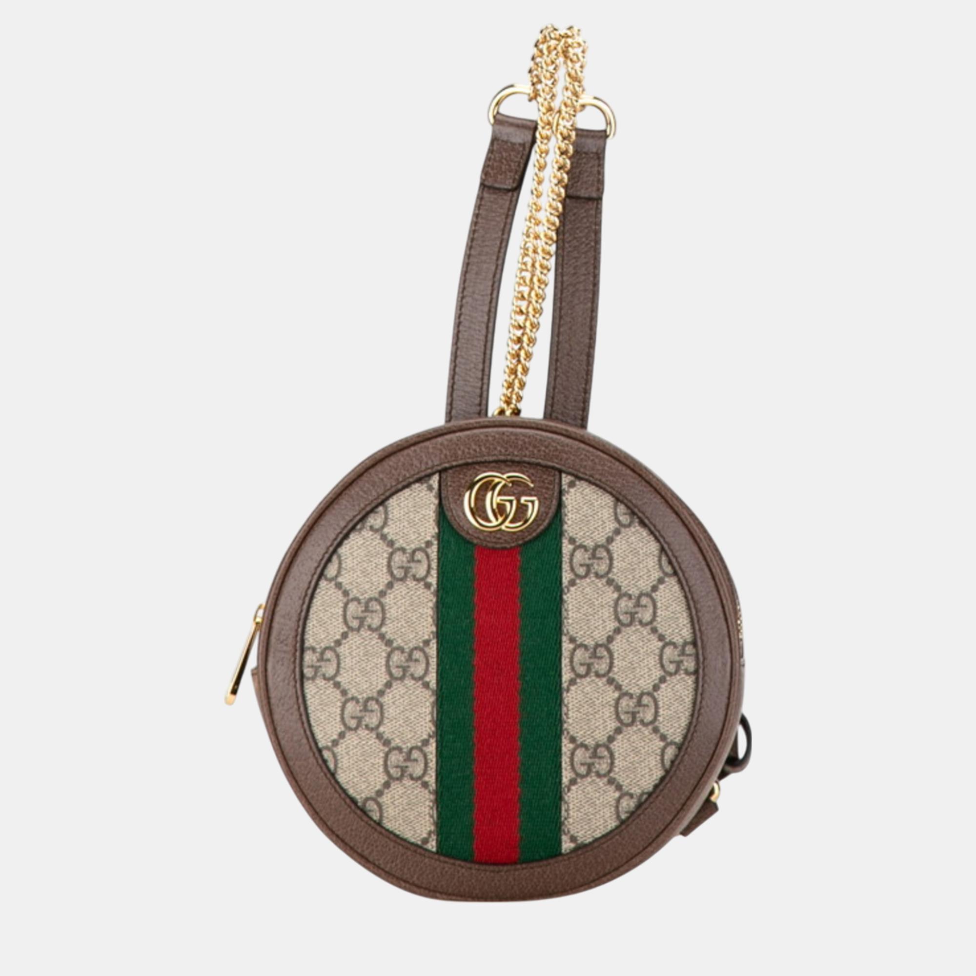 

Gucci Beige Brown PVC Leather GG Supreme Ophidia Backpack