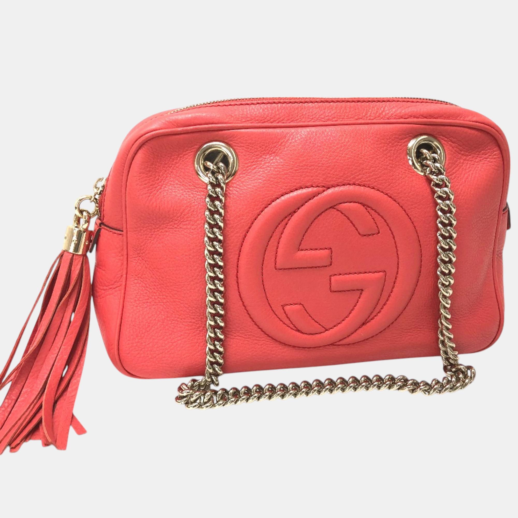 

Gucci Pink Begonia Interlocking G Double Chain Shoulder Bag