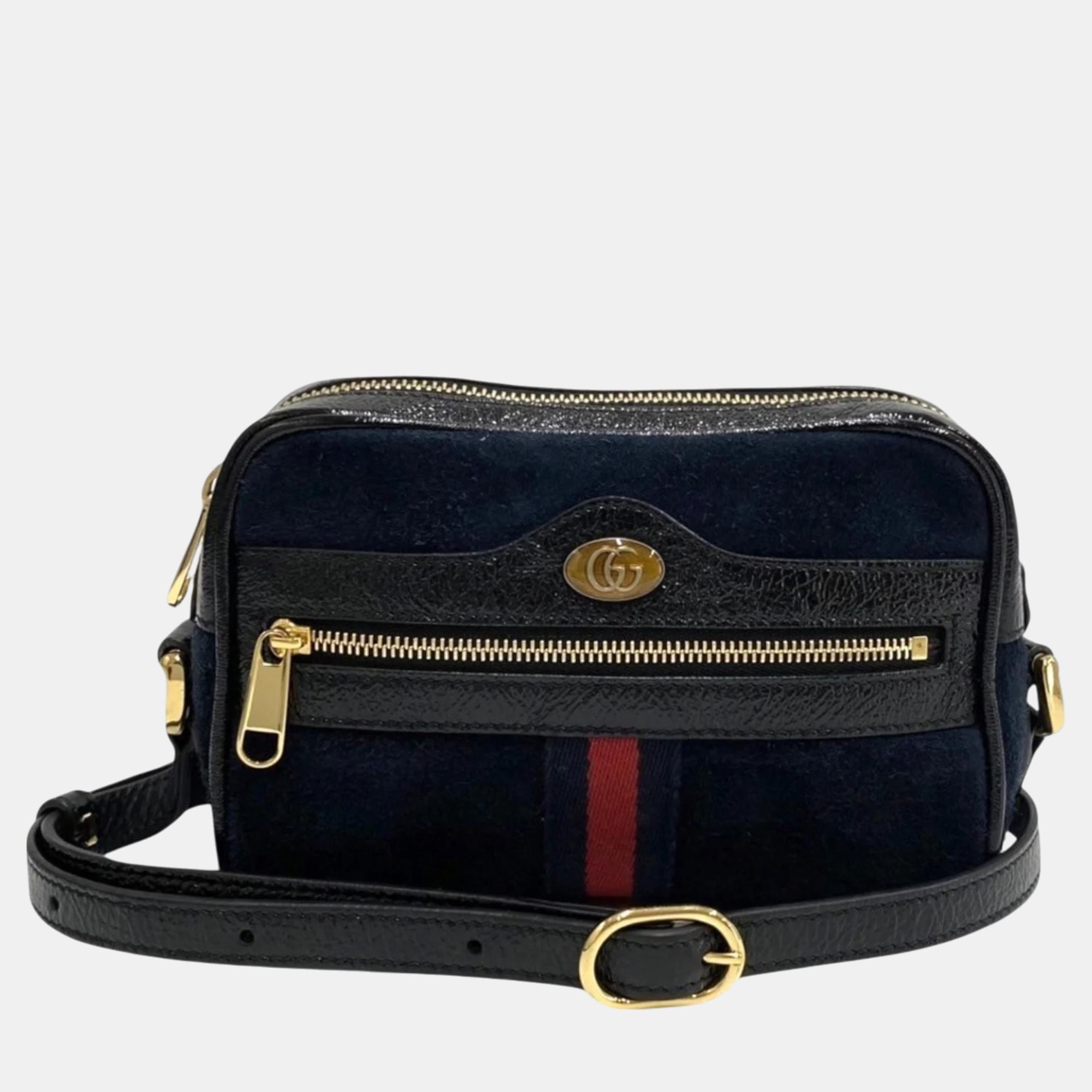 

Gucci Navy Suede Leather Ophidia Sherry Line GG Logo Mini Shoulder Bag, Navy blue