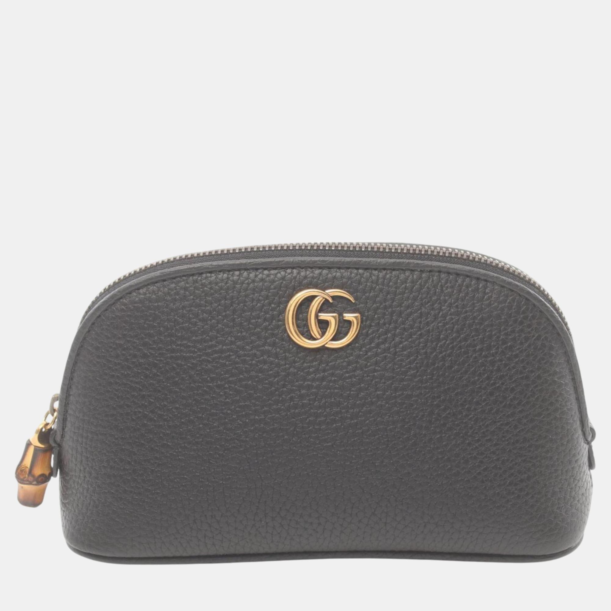 

Gucci Leather Black Double G Pouch Bag