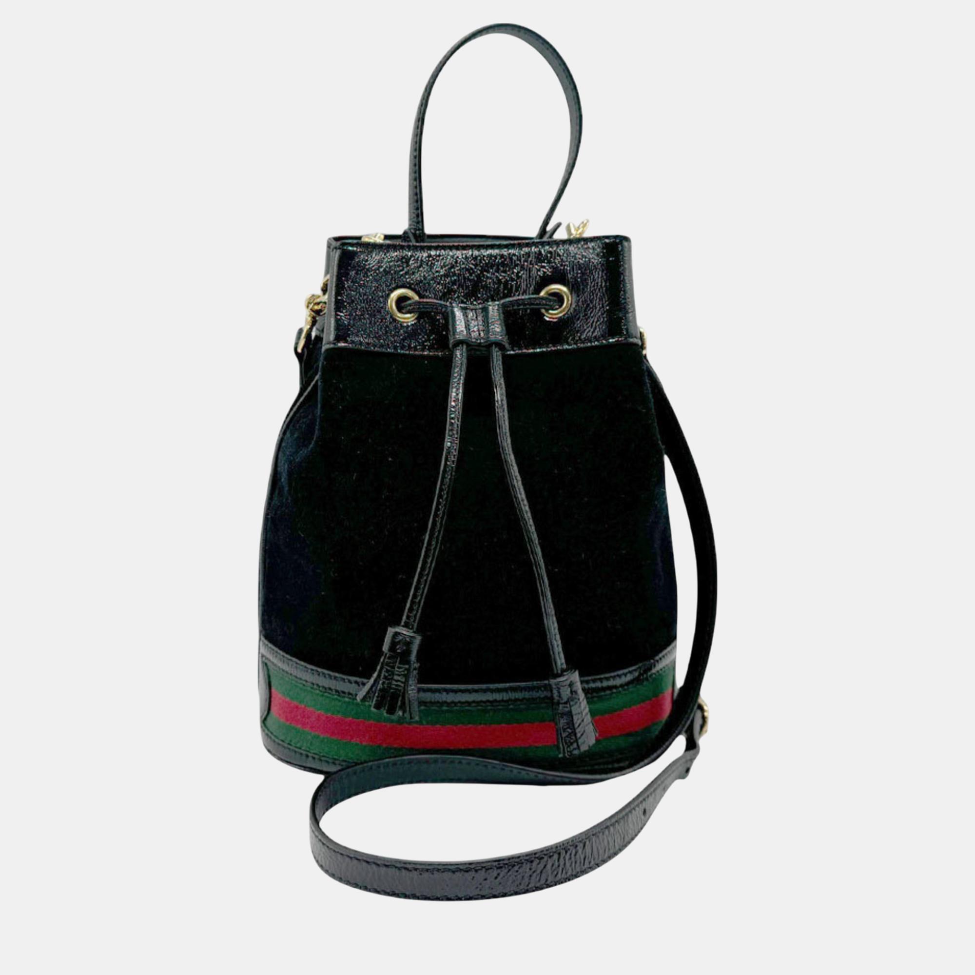 Pre-owned Gucci Black Suede Patent Leather Ophidia Handbag