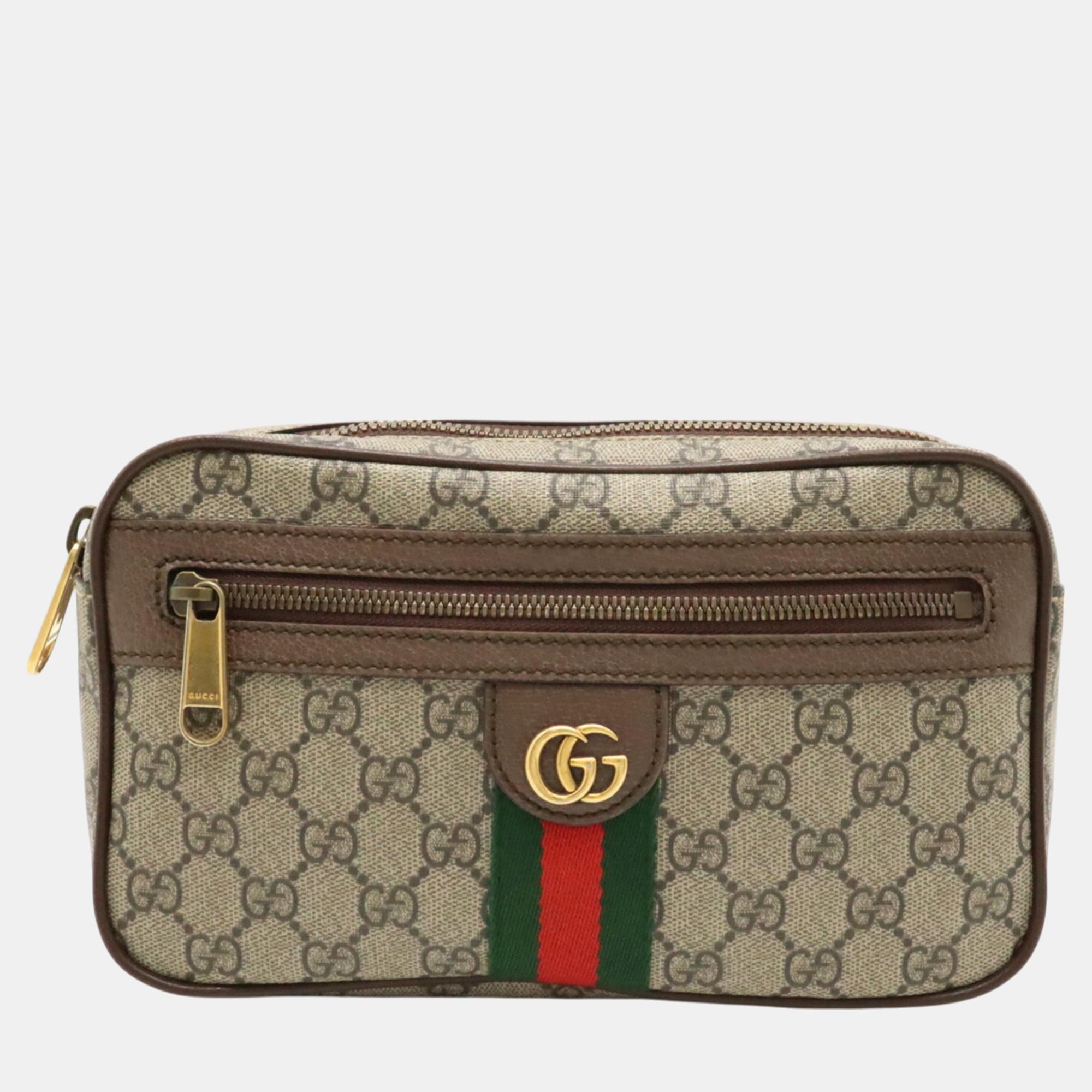 

Gucci PVC Leather Khaki Beige Mocha Brown Ophidia GG Supreme Belt Bag