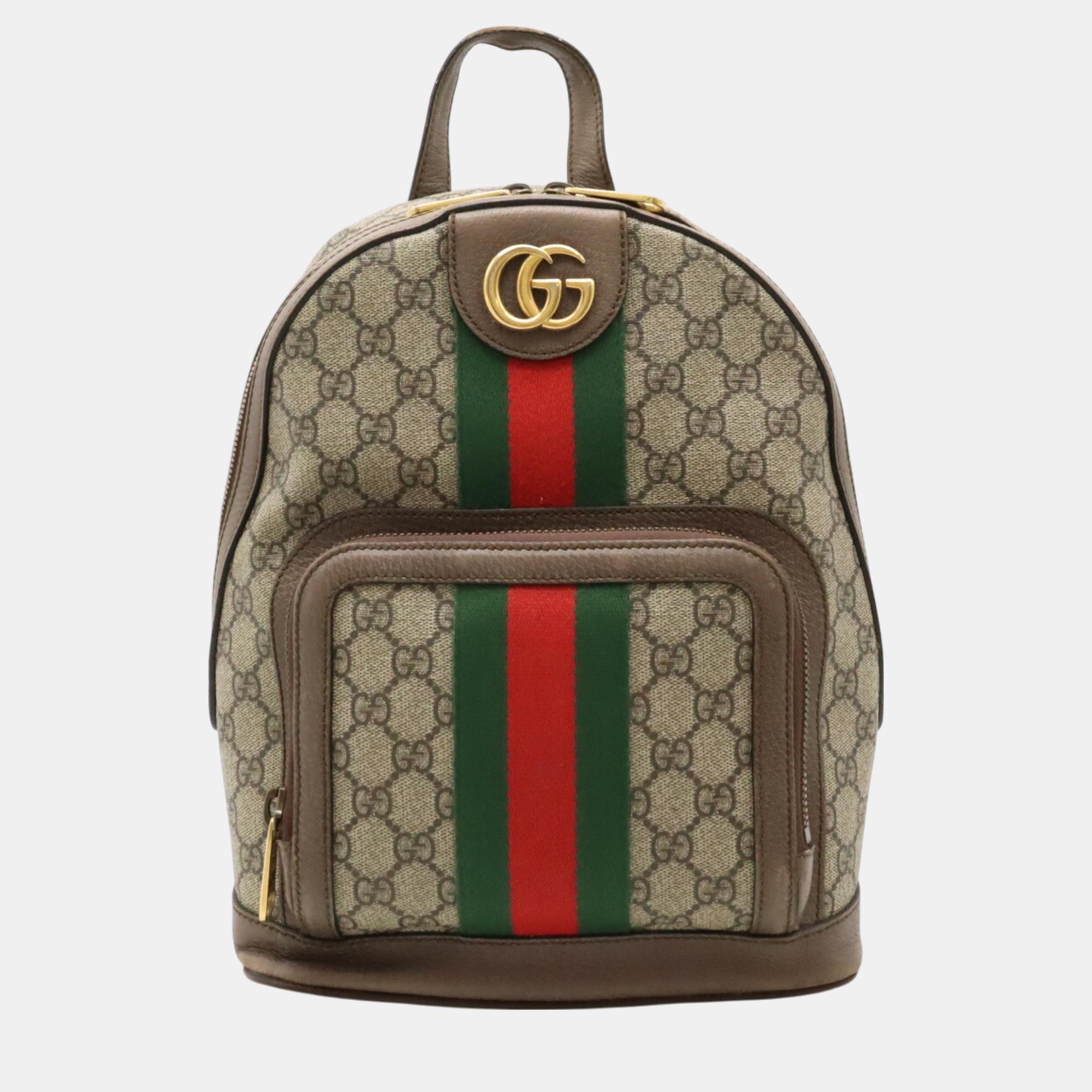 

Gucci PVC Beige Mocha Brown Ophidia GG Supreme Small Backpack