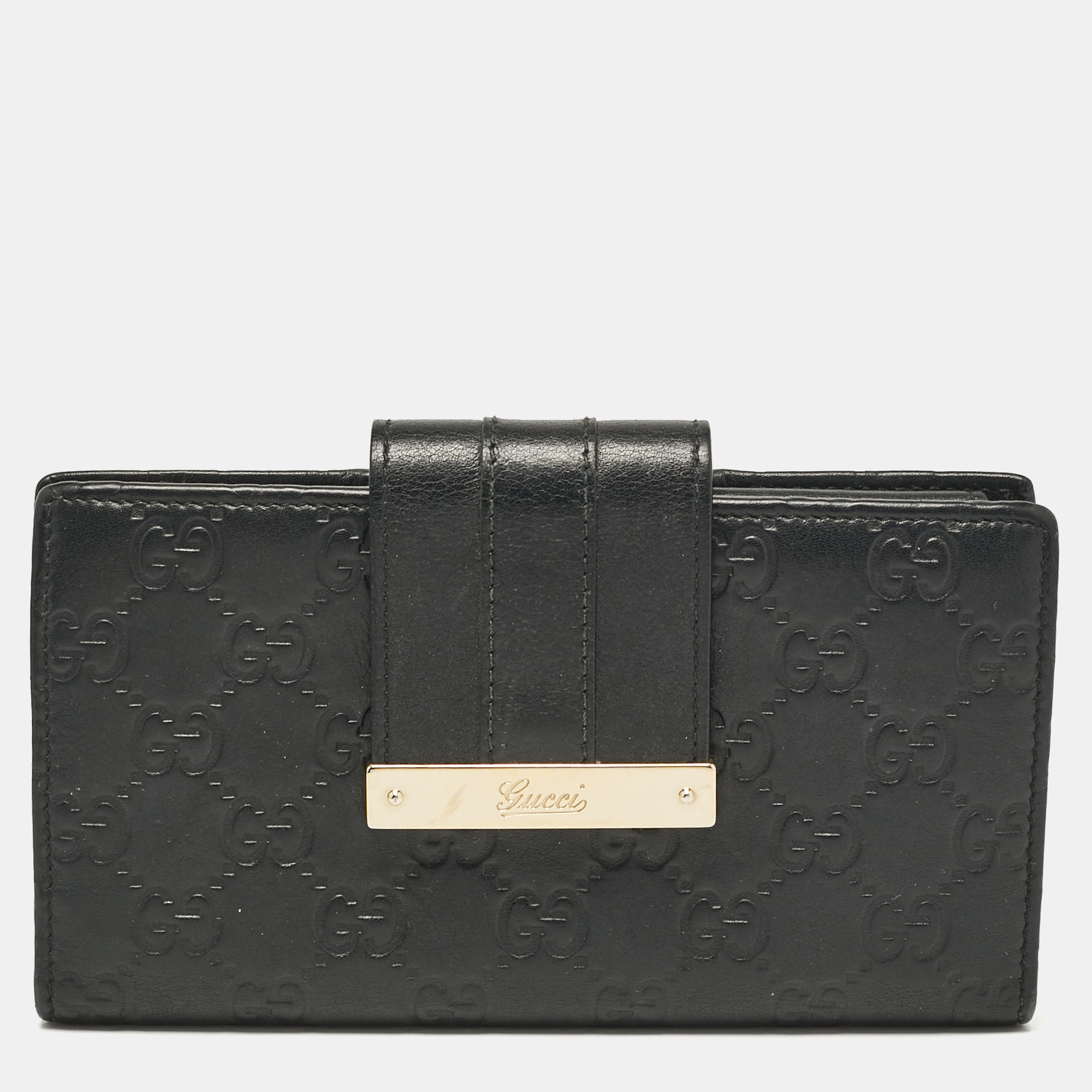 

Gucci Black Guccissima Leather New Ladies Web Continental Wallet