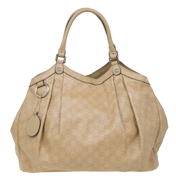 Pre Owned Gucci Beige Guccissima Sukey Hobo