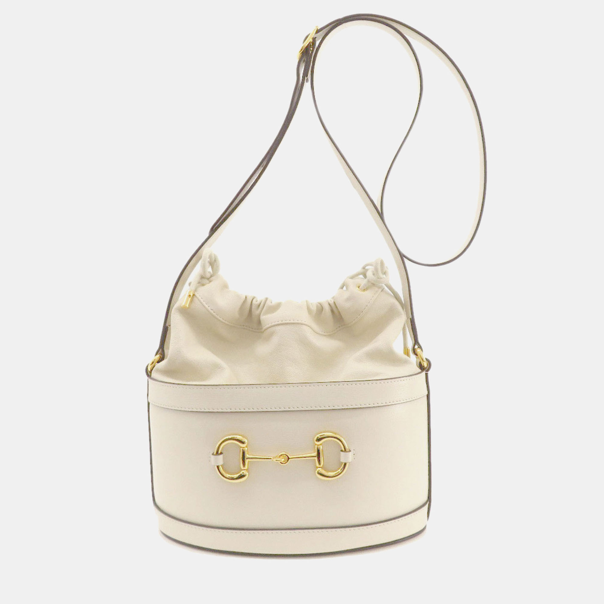 

Gucci Leather Horsebit Bucket Tote Bag, White