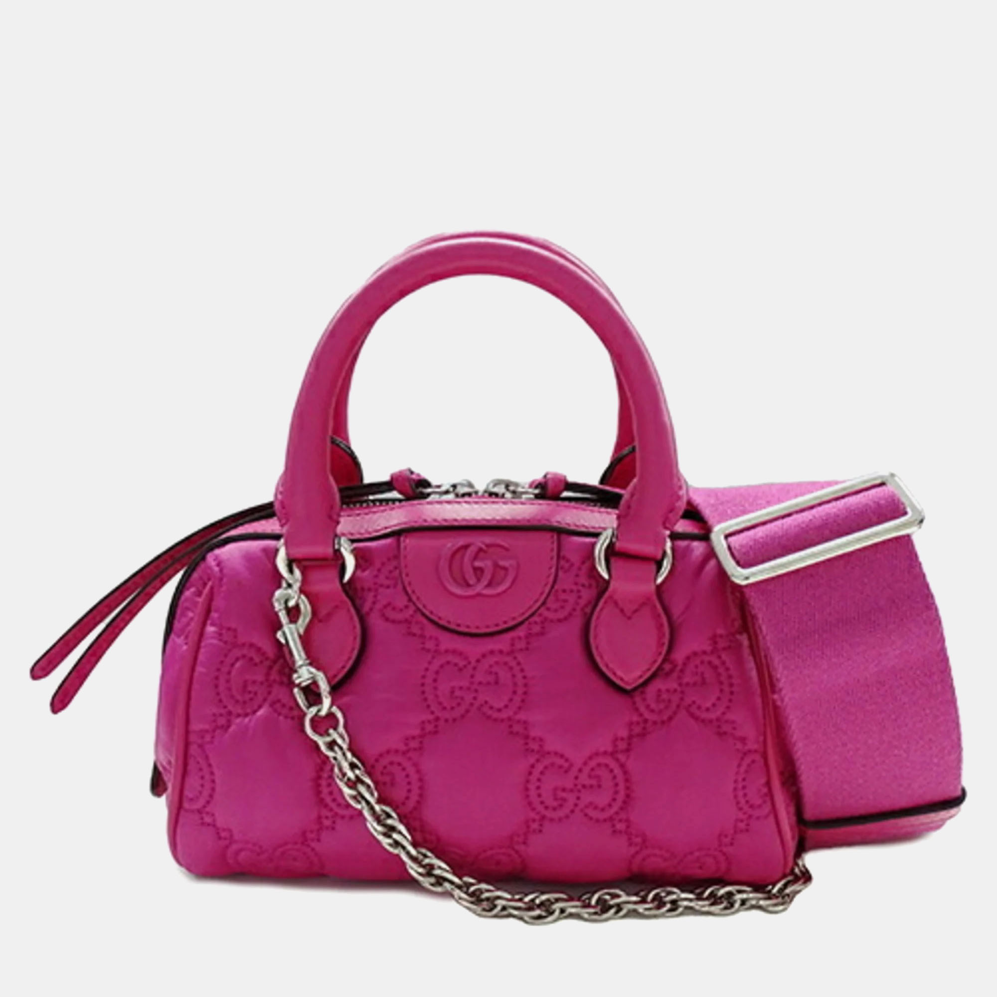 

Gucci Nylon Leather Pink GG Matelasse Boston Handbag