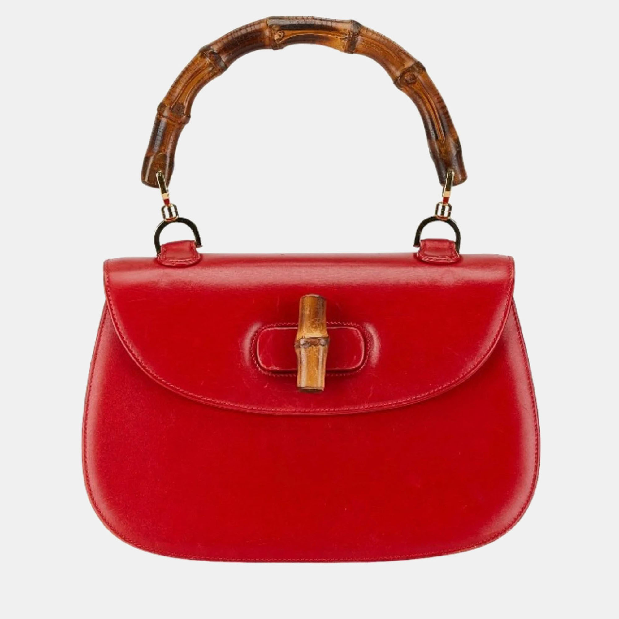 

Gucci Red Leather Bamboo Handbag