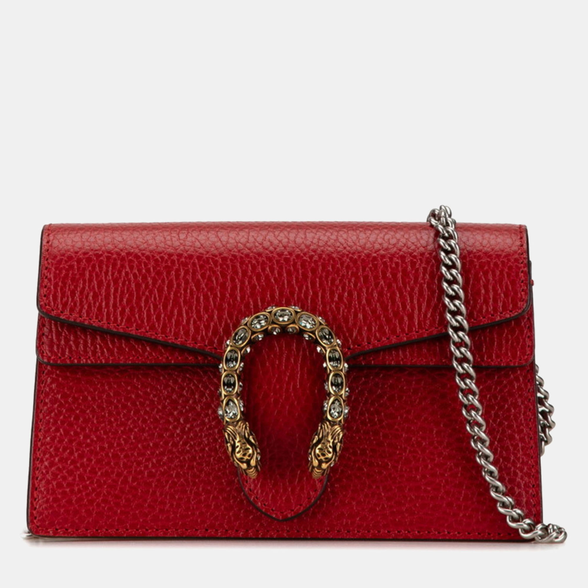

Gucci Red Leather Dionysus Chain Shoulder Bag