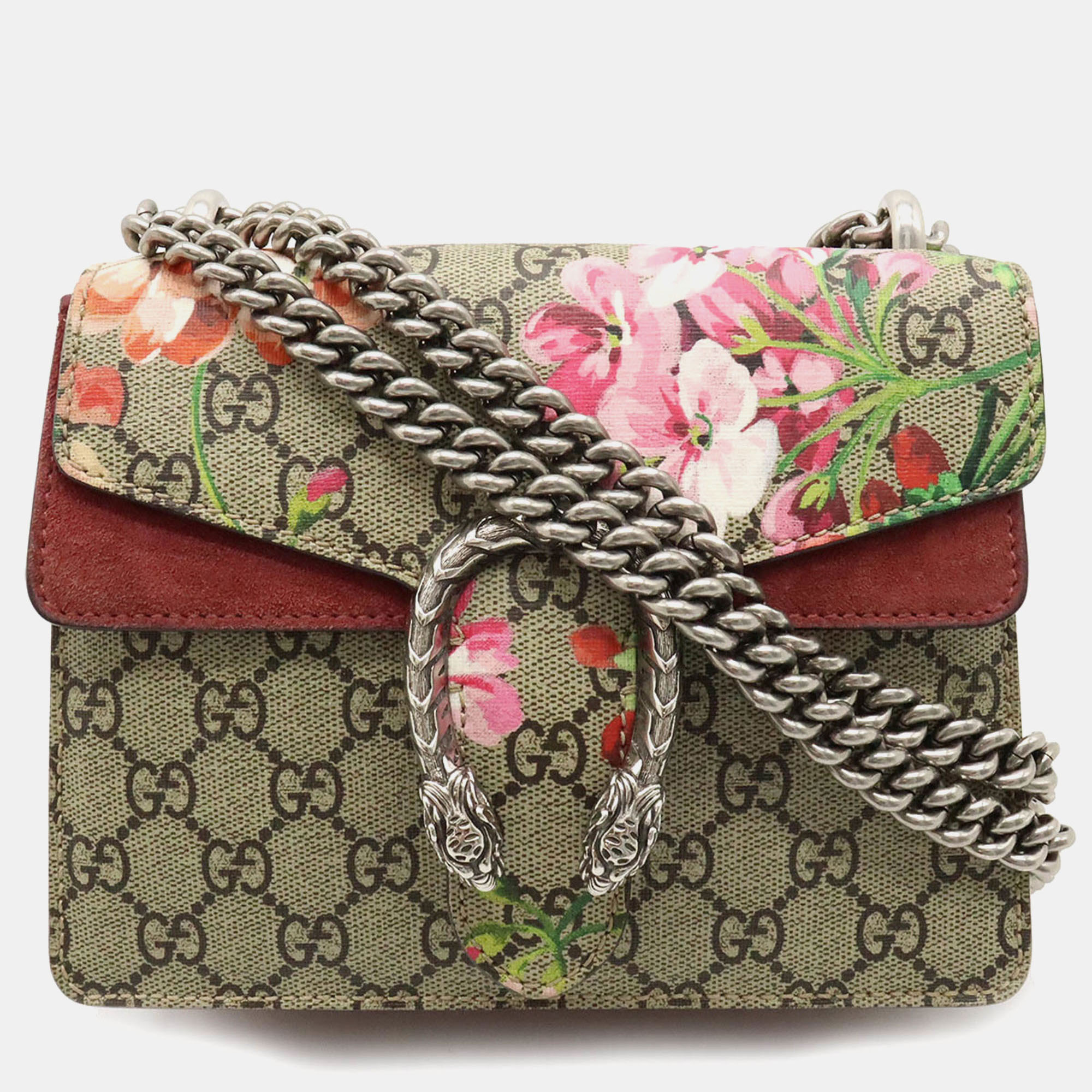 

Gucci PVC Suede Beige Bordeaux GG Blooms Dionysus Chain Bag