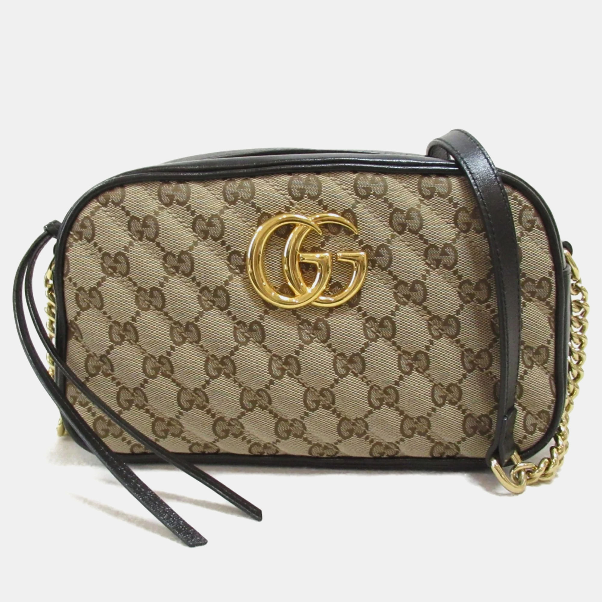 

Gucci Black Beige canvas leather GG Marmond Shoulder Bag