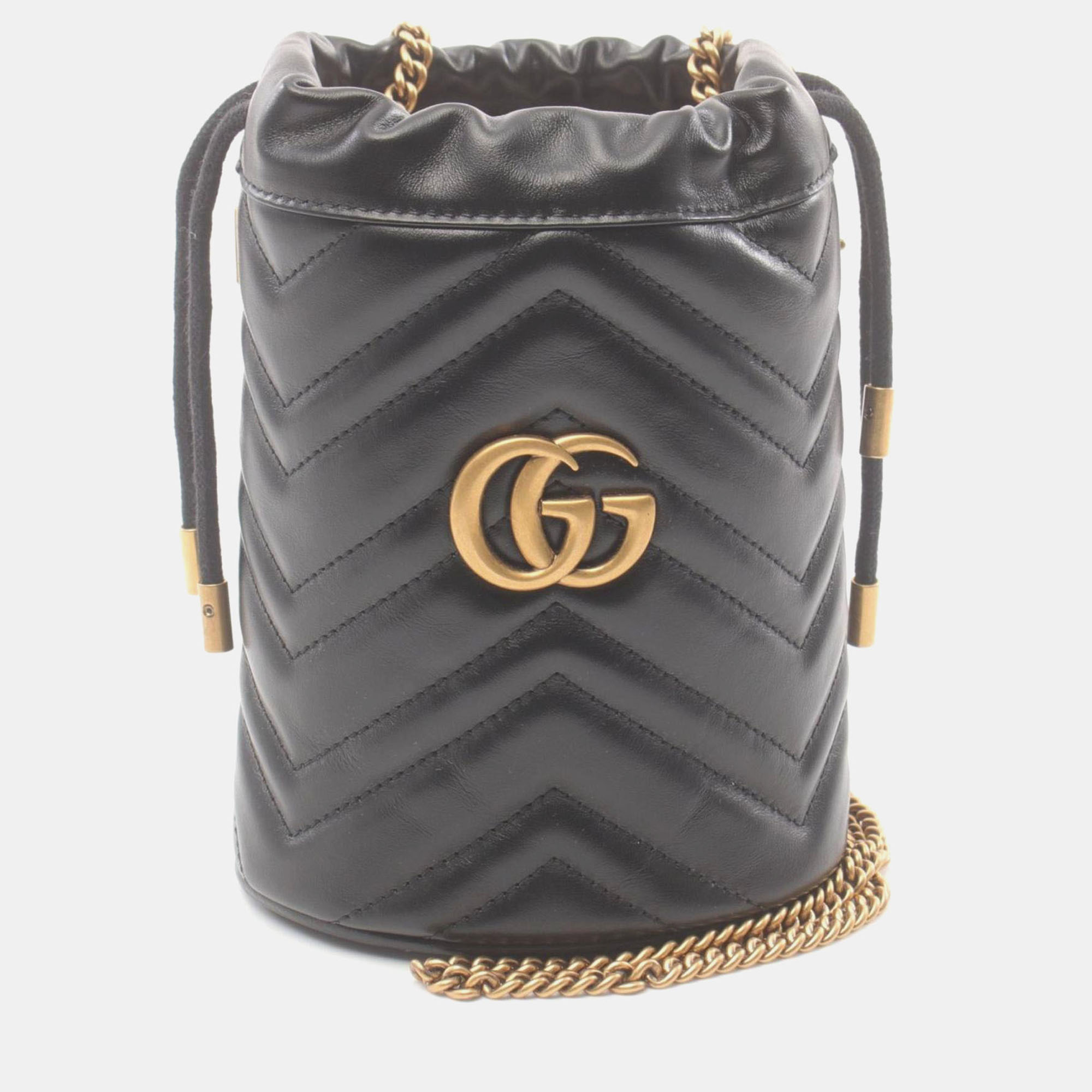 

Gucci Leather Black GG Marmont Bucket Bag