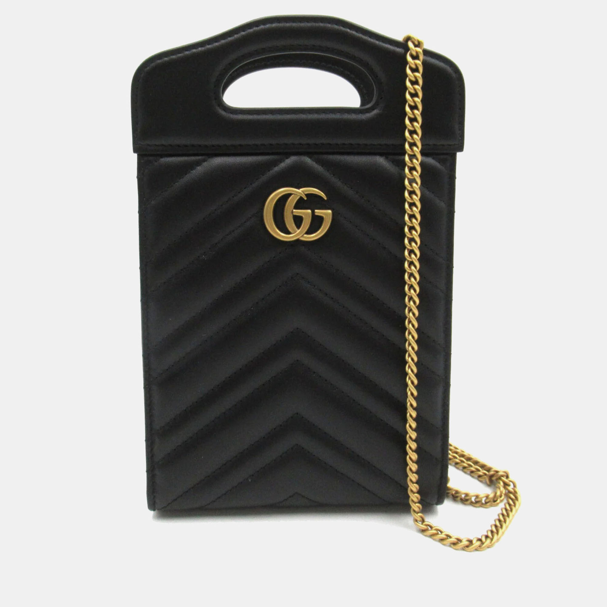 

Gucci Black Calfskin (cowhide) GG Marmont Mini Top Handle Bag