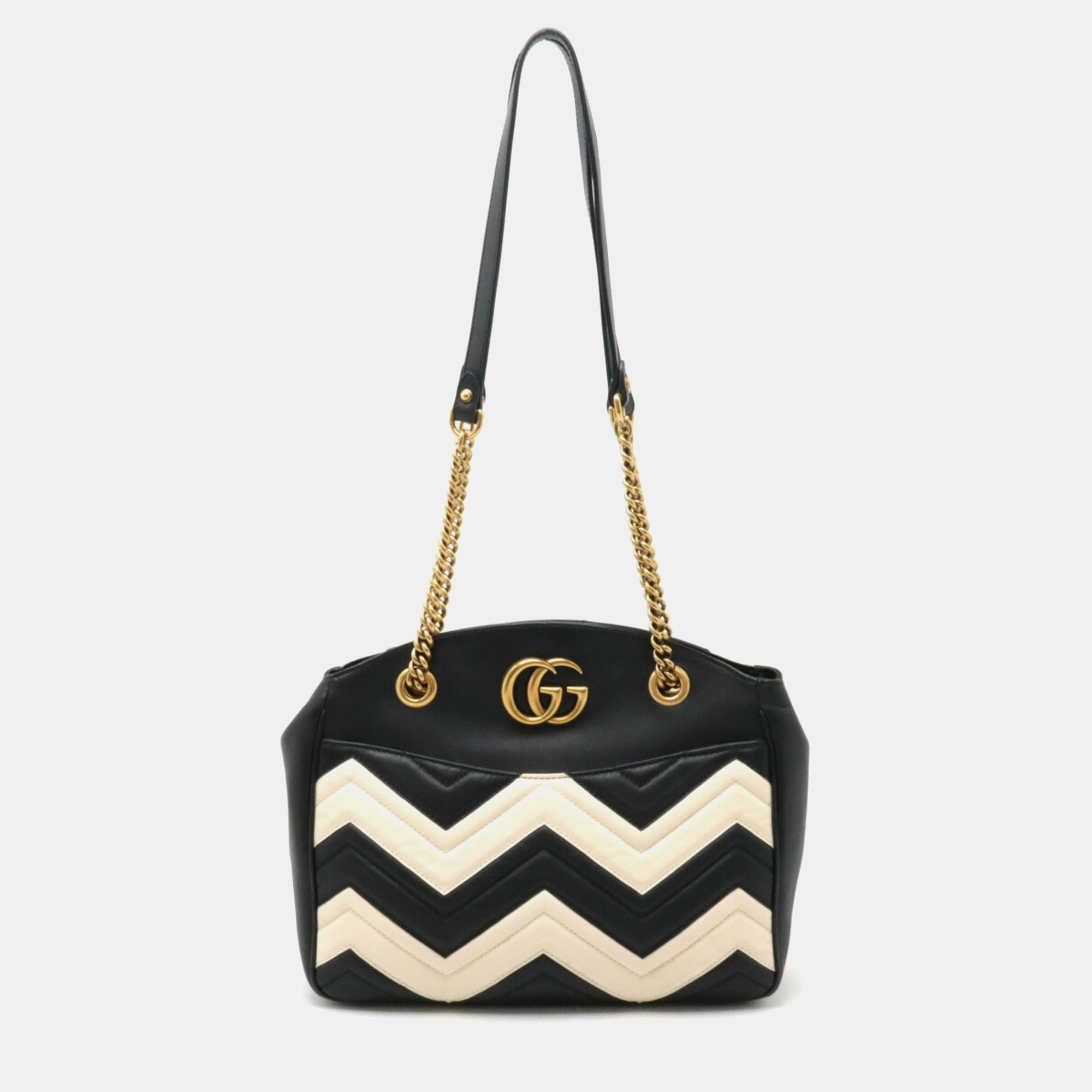 

Gucci leather black ivory GG Marmont quilted tote bag