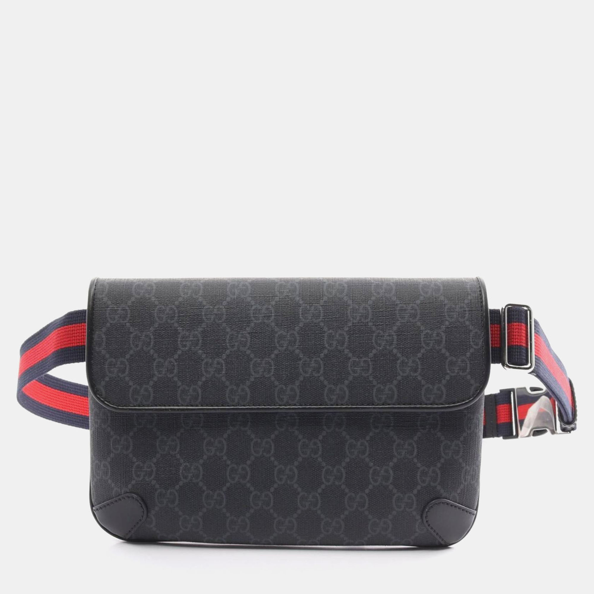 

Gucci Coated Canvas Leather Black Grey GG Supreme Belt Bag