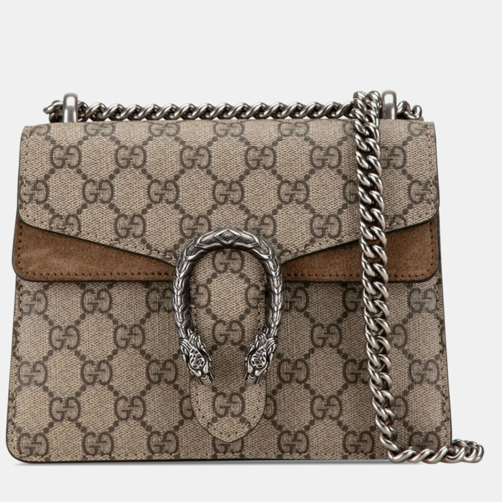 

Gucci Khaki Brown PVC Suede GG Supreme Dionysus Chain Shoulder Bag, Beige