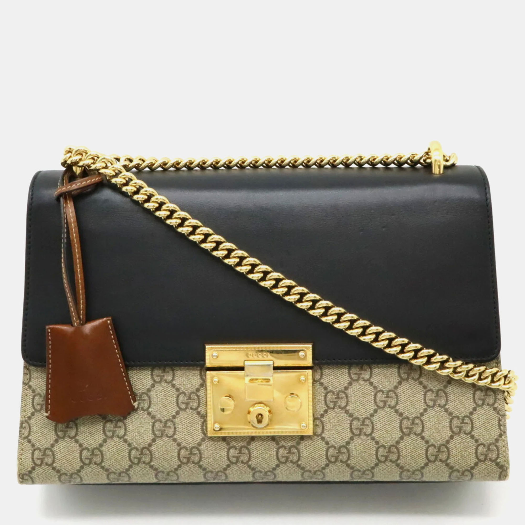 

Gucci PVC Leather Beige Black Brown GG Supreme Padlock Shoulder Bag