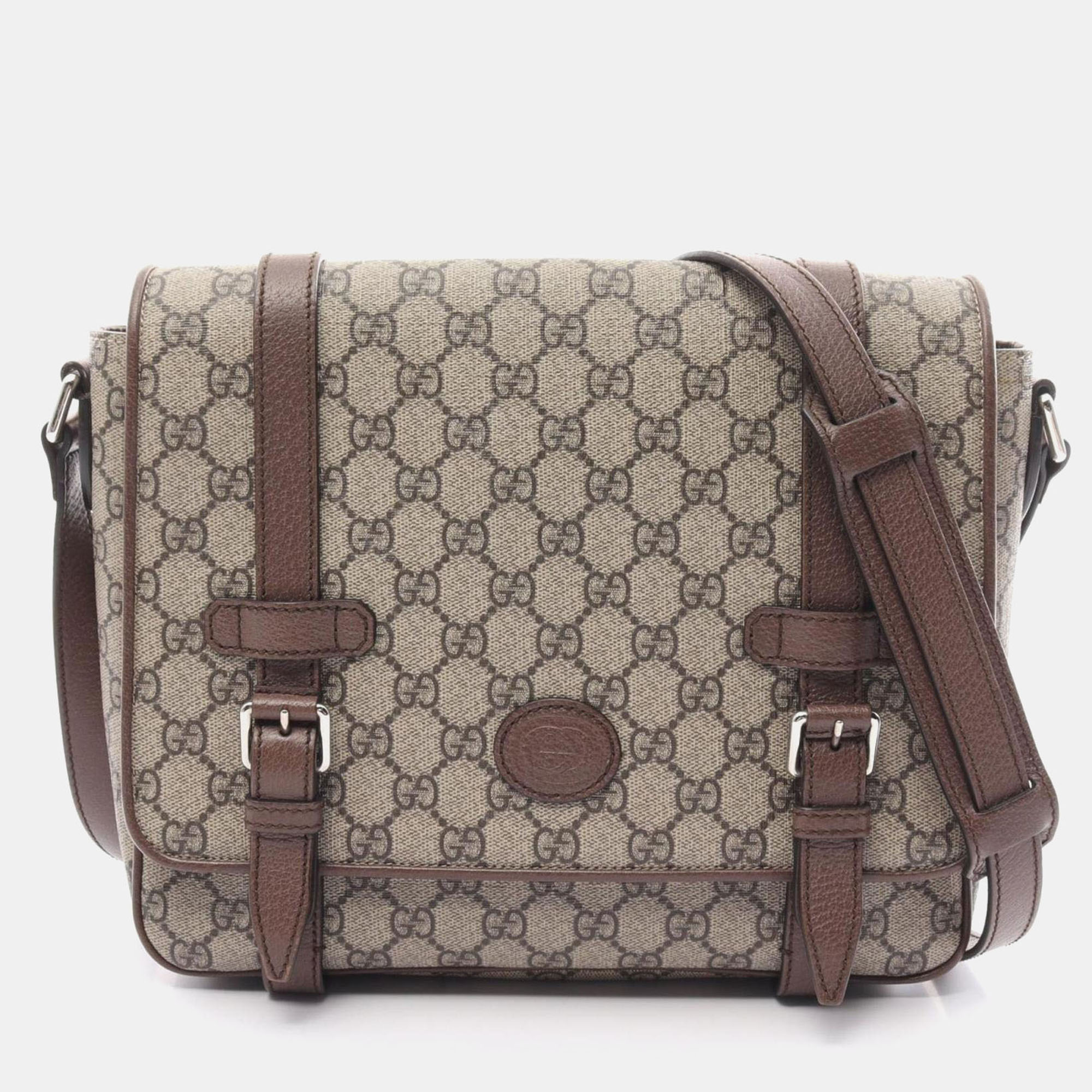 

Gucci Coated Canvas Leather Beige Brown GG Supreme Shoulder Bag