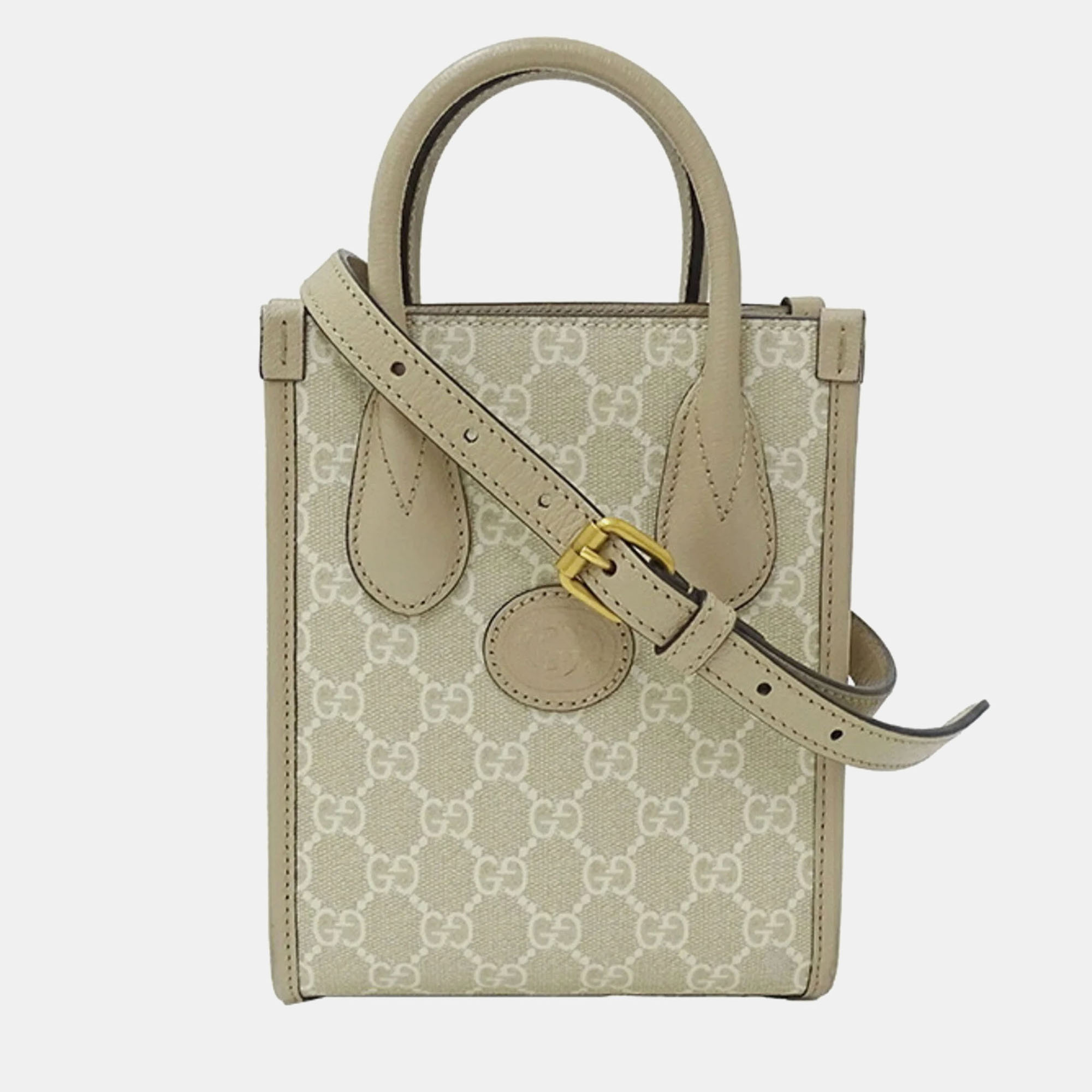 

Gucci Beige Greige GG Supreme Compact Interlocking Handbag