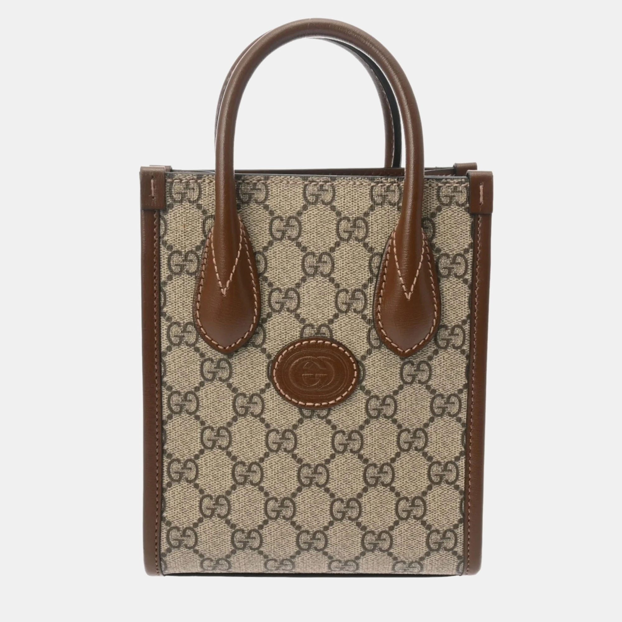 

Gucci Beige Interlocking Tote GG Supreme Canvas Handbag