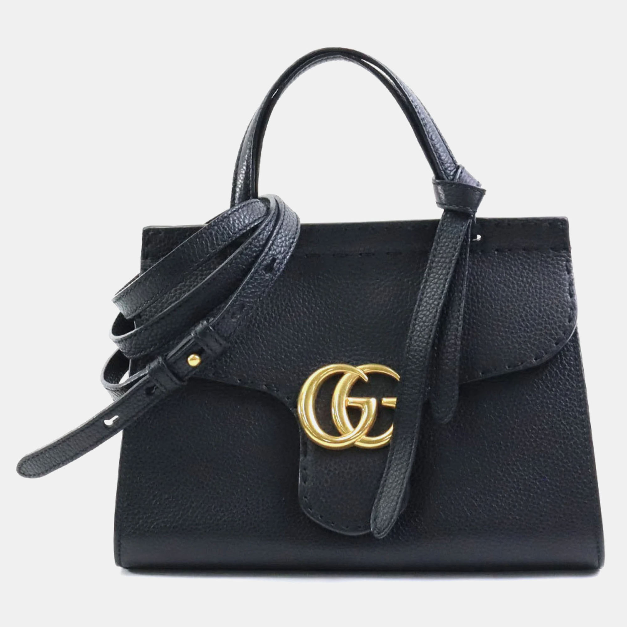 

Gucci Leather Black Gold GG Marmont Crossbody Bag