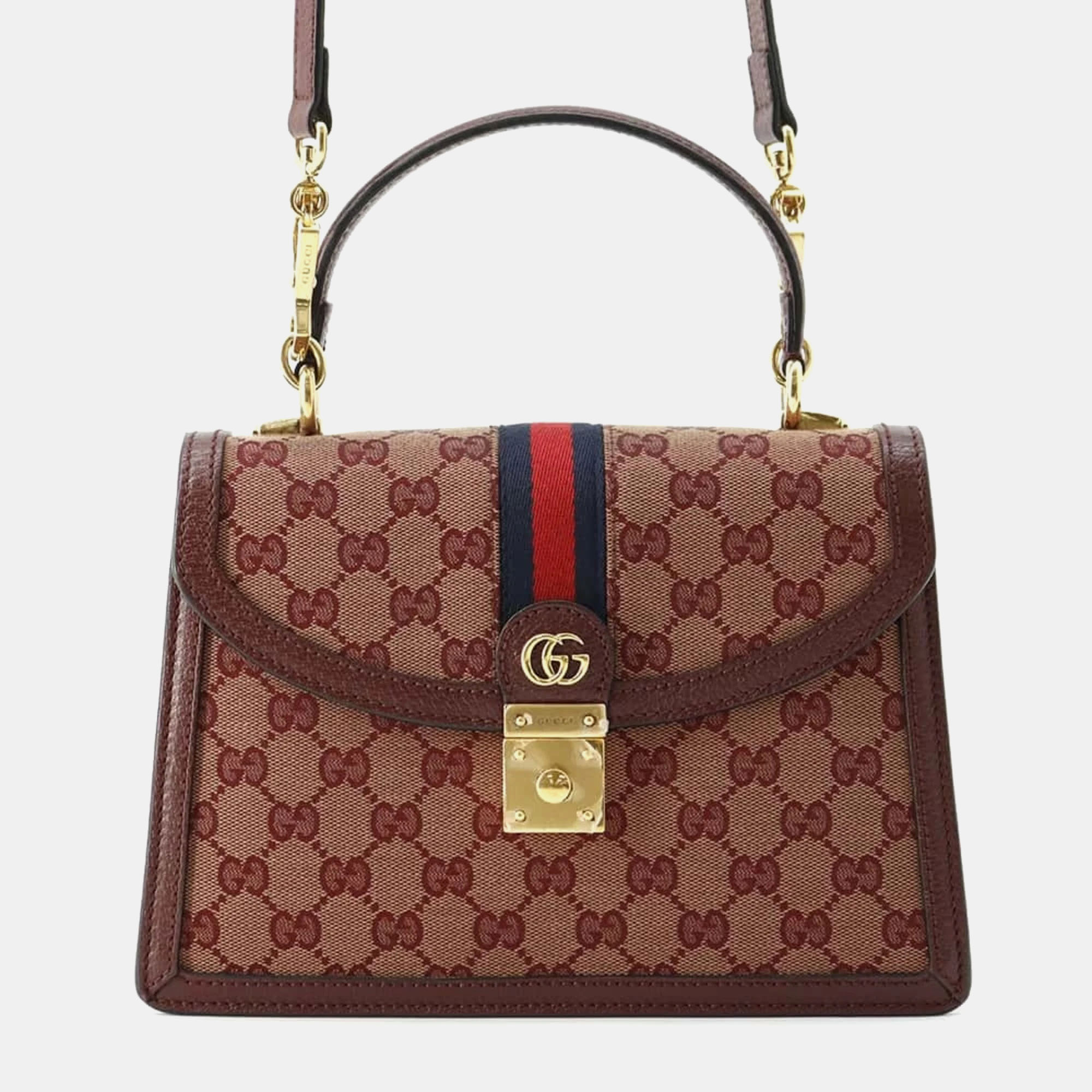 

Gucci off-white canvas leather handbag, Red