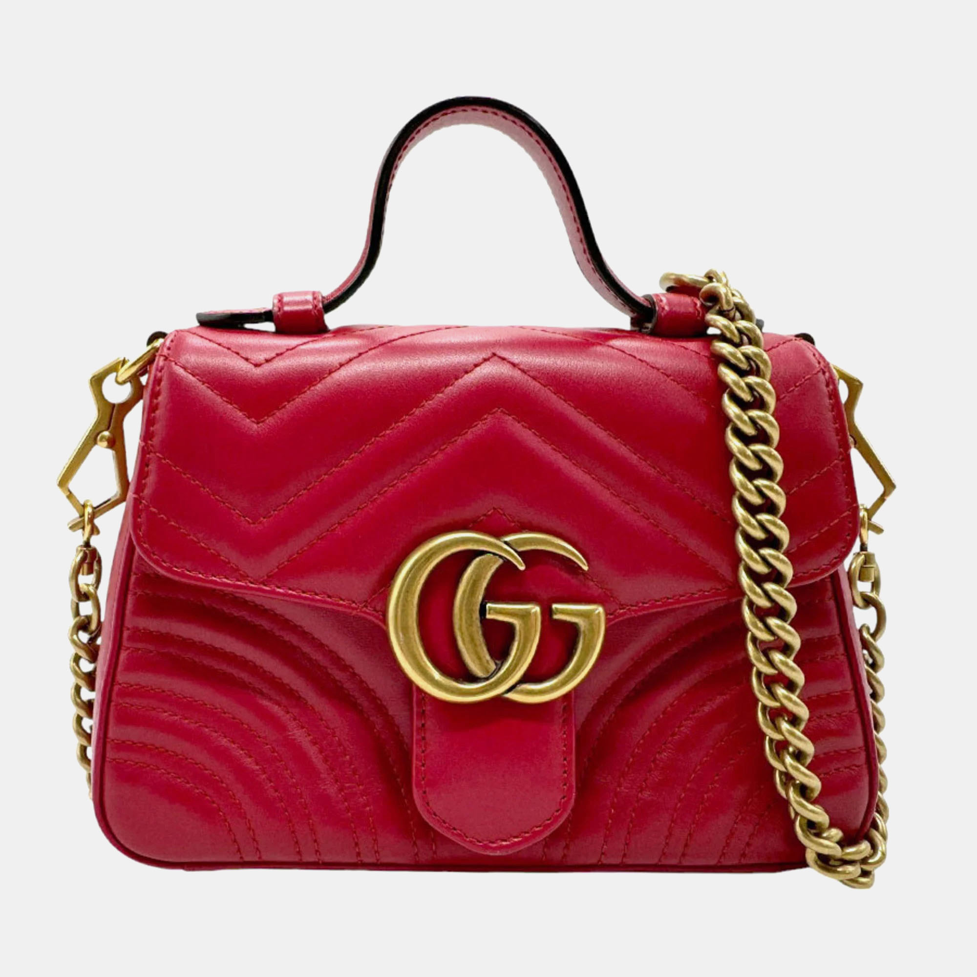 

Gucci Leather Red Gold GG Marmont Shoulder Bag