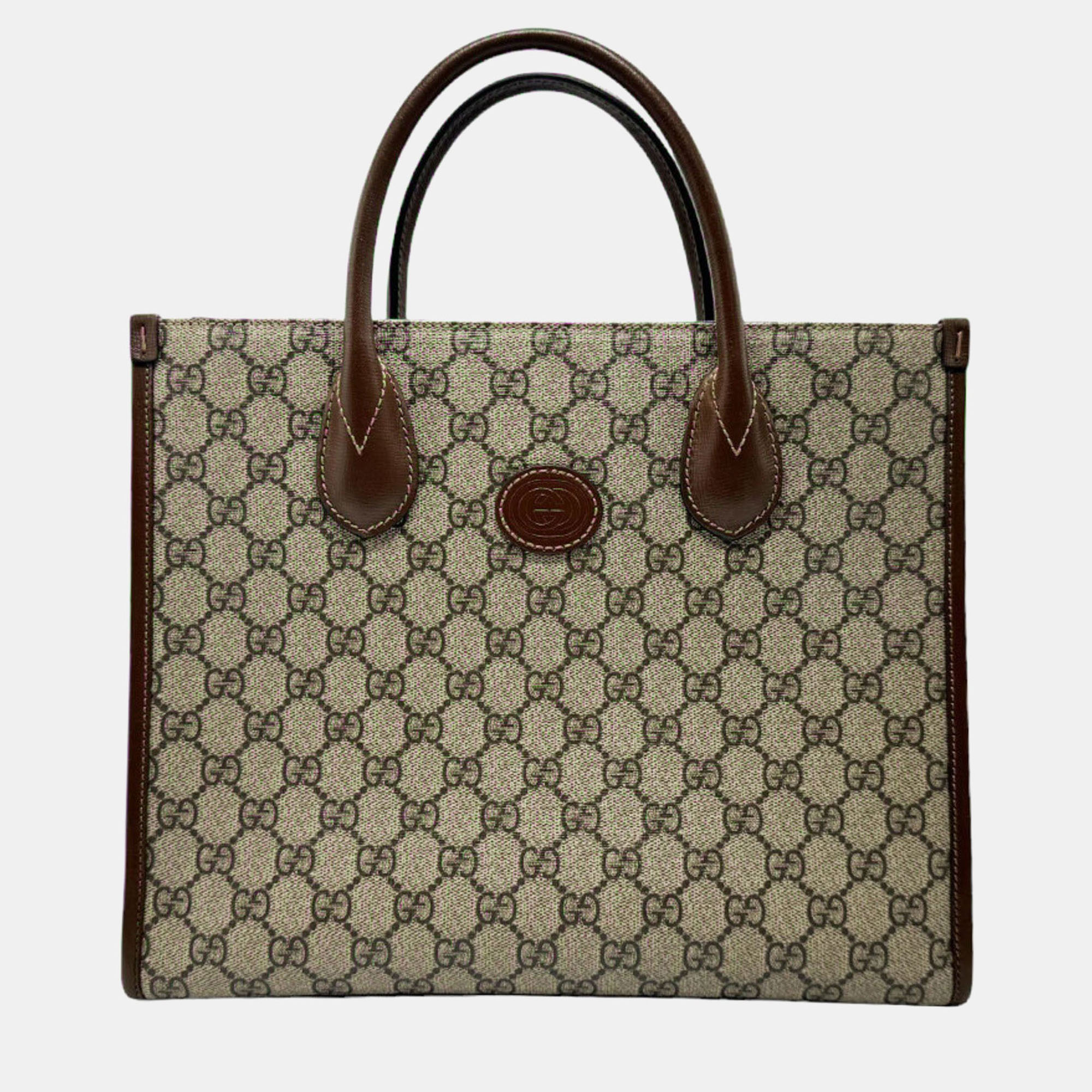 

Gucci Beige Brown Gold GG Supreme Small Tote Bag