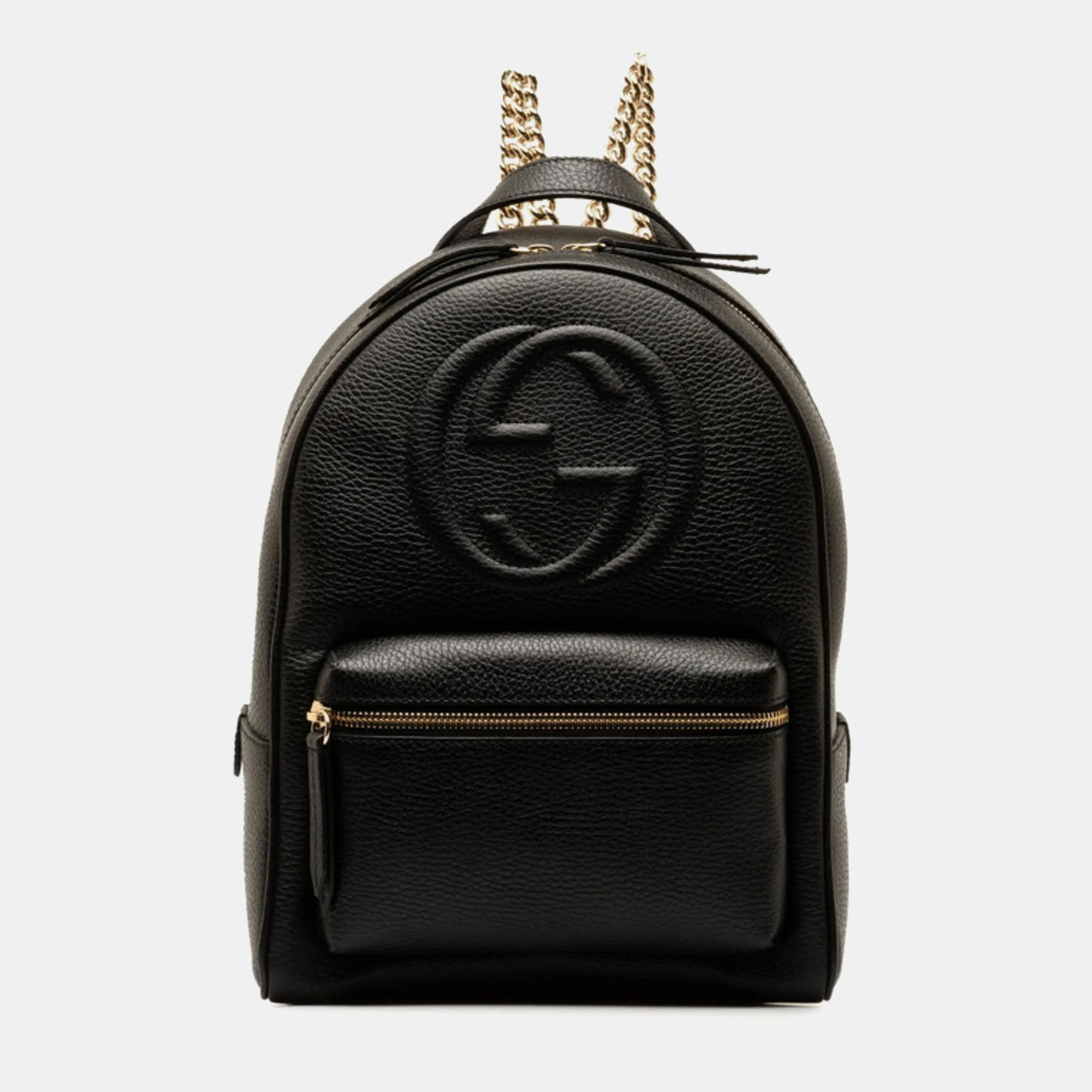 

Gucci Black Leather Interlocking G Soho Chain Backpack