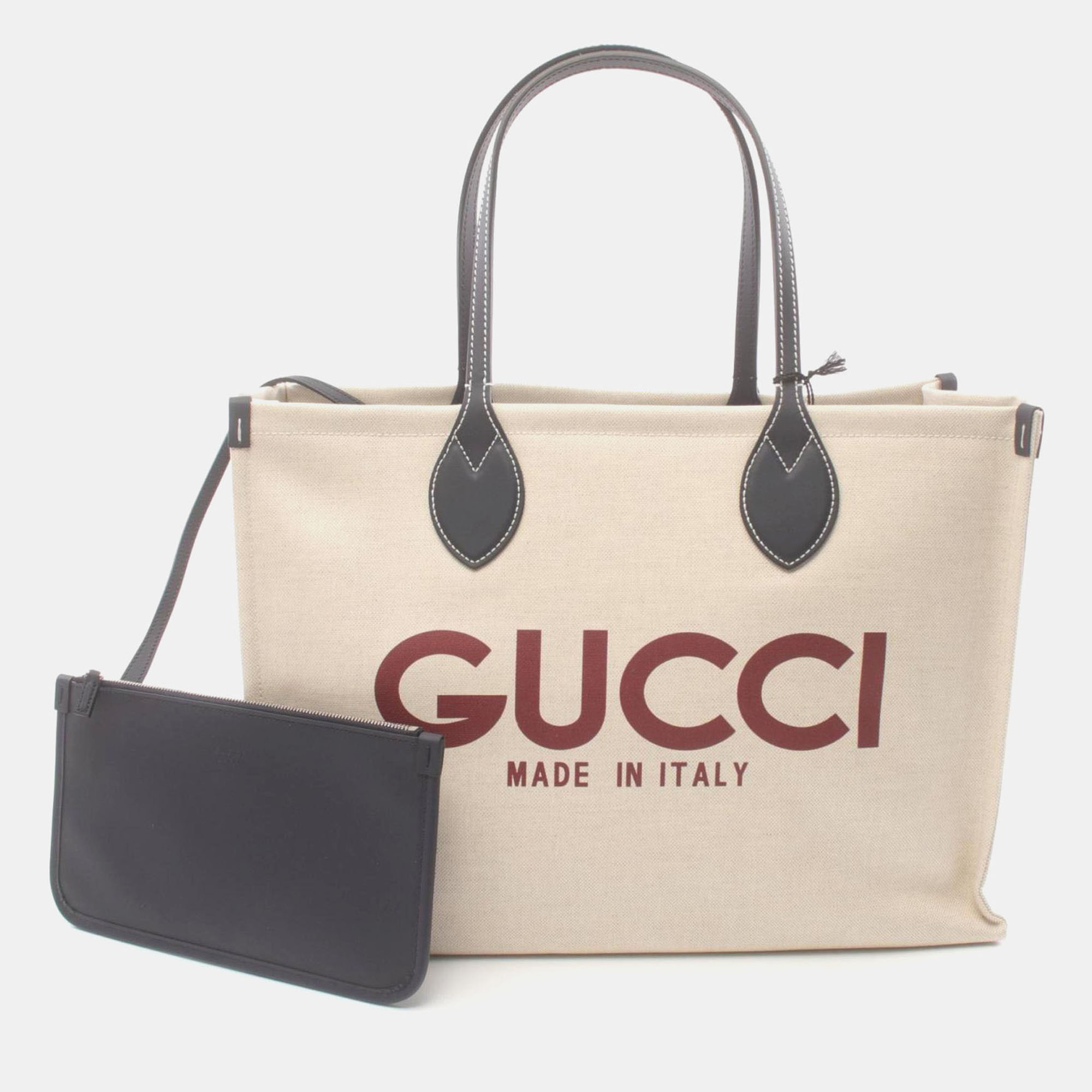 

Gucci Canvas Leather Beige Navy Bordeaux Printed Bag