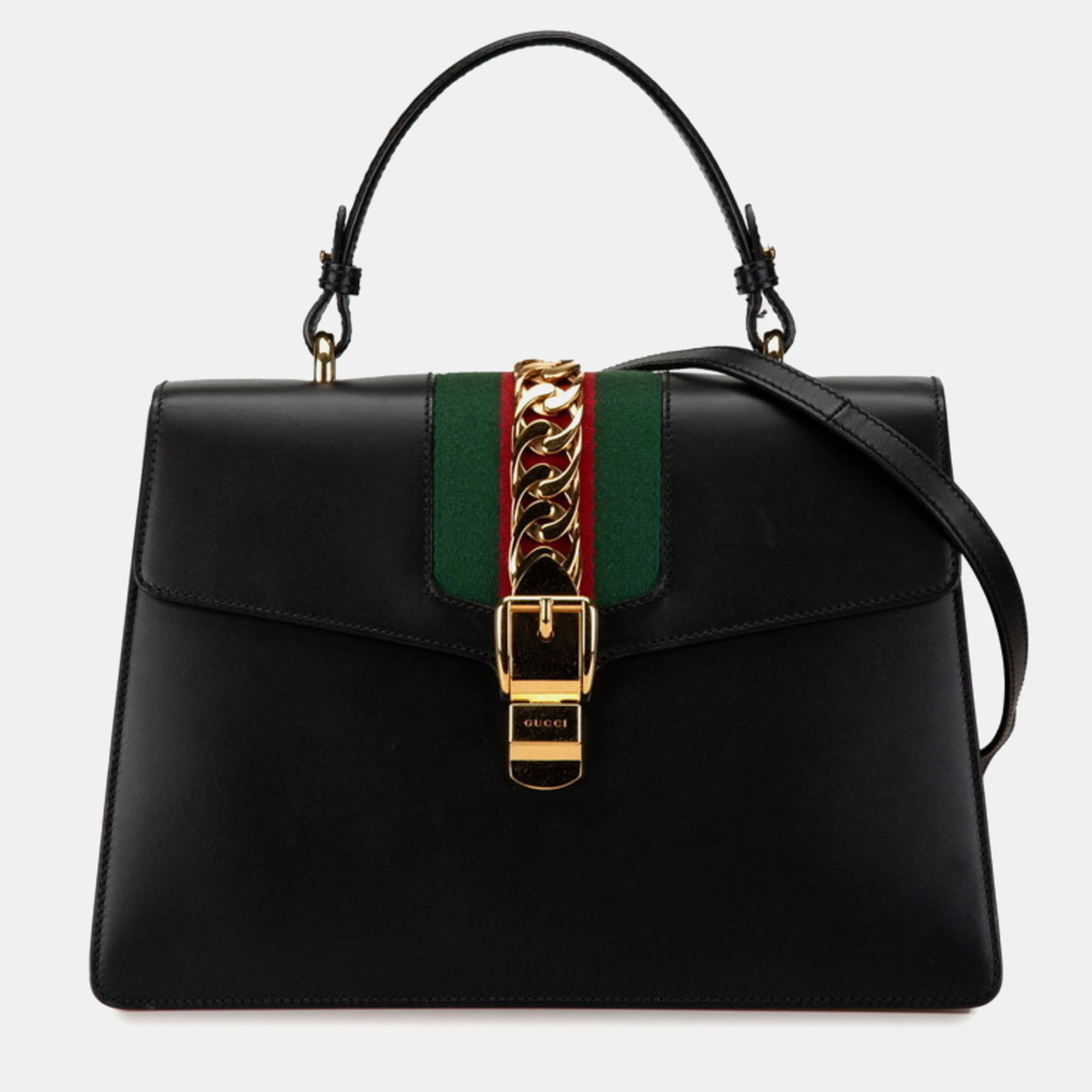 

Gucci Black Leather Sherry Line Sylvie Handbag