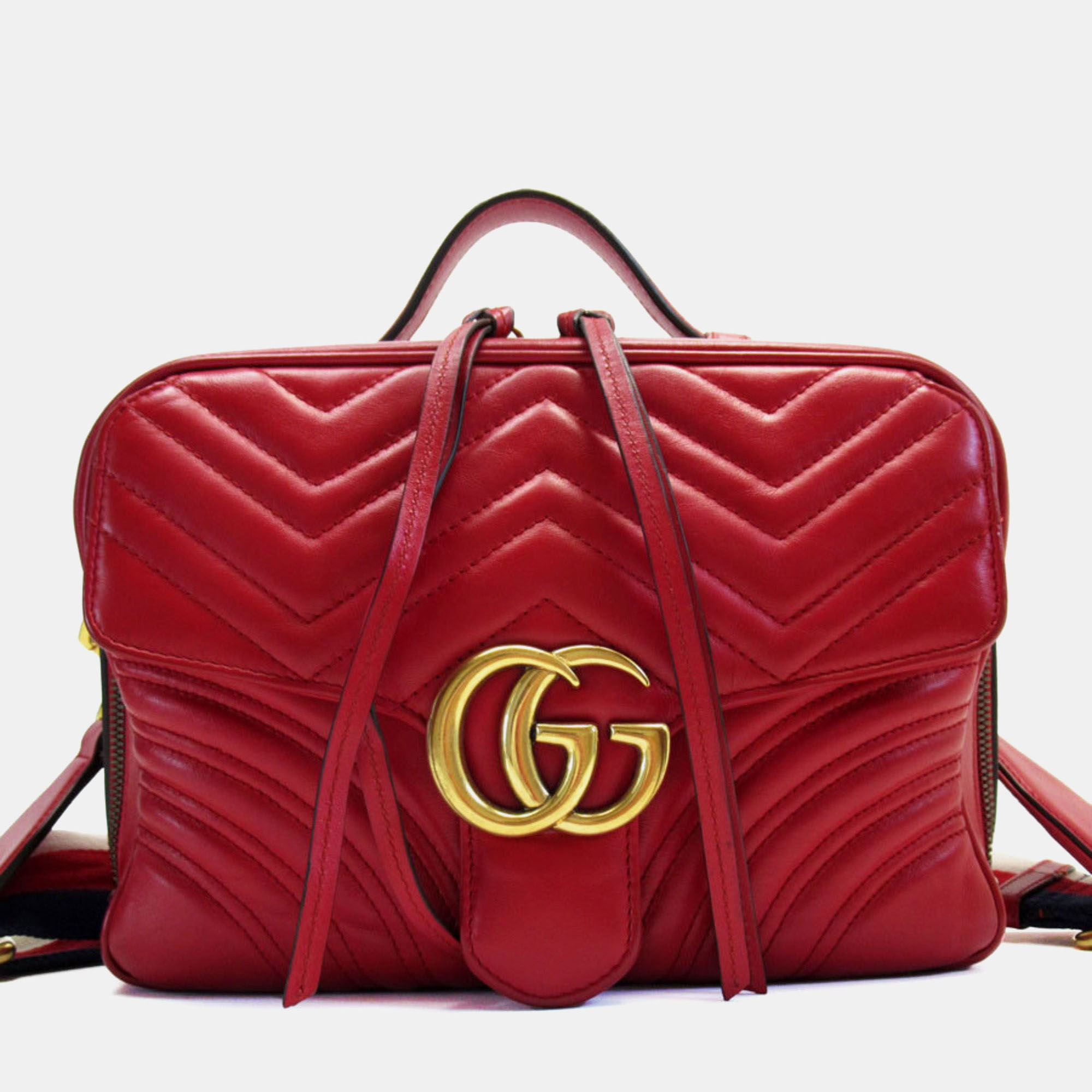 

Gucci Leather Red Gold GG Marmont Shoulder Bag