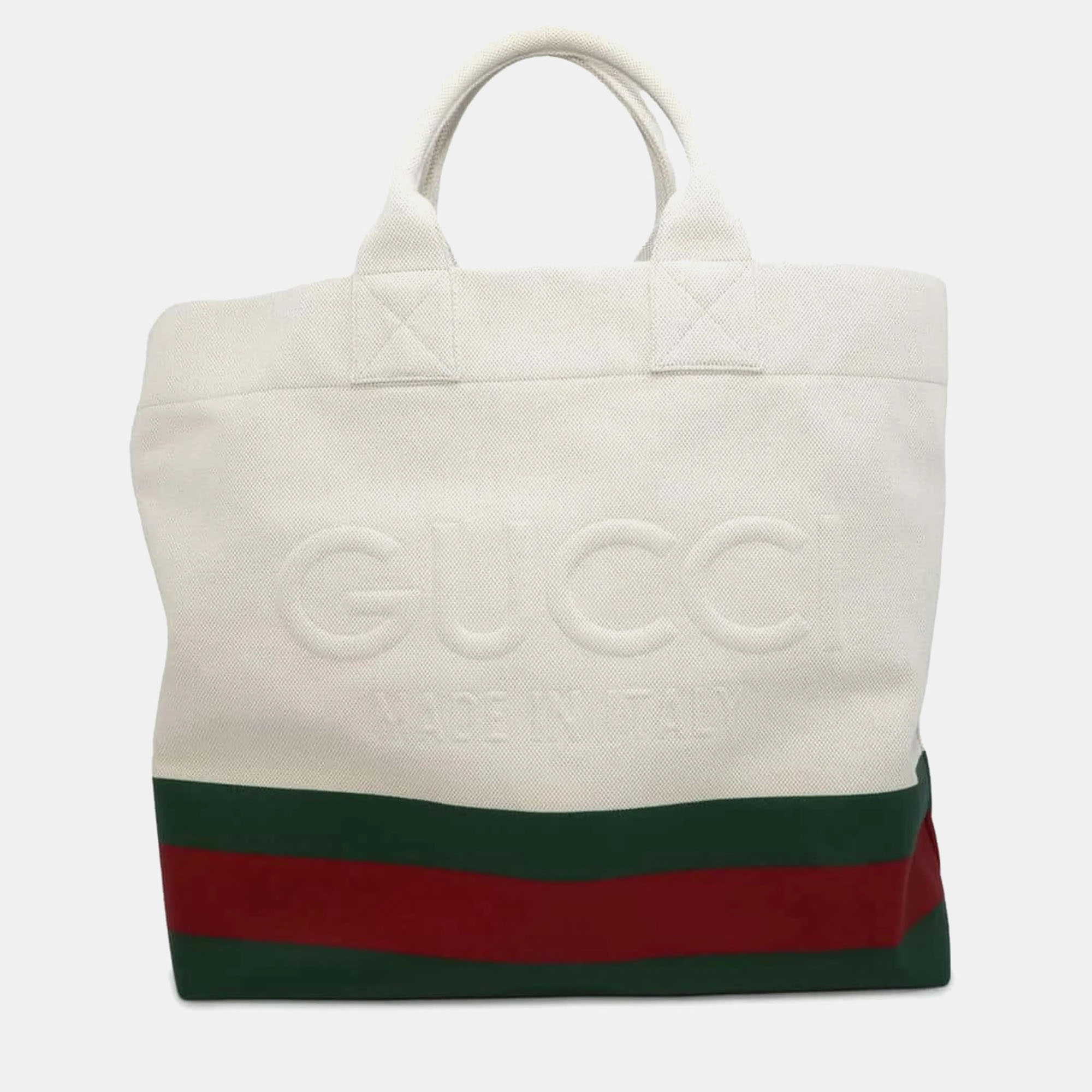 

Gucci Canvas White Embossed Details Tote Bag