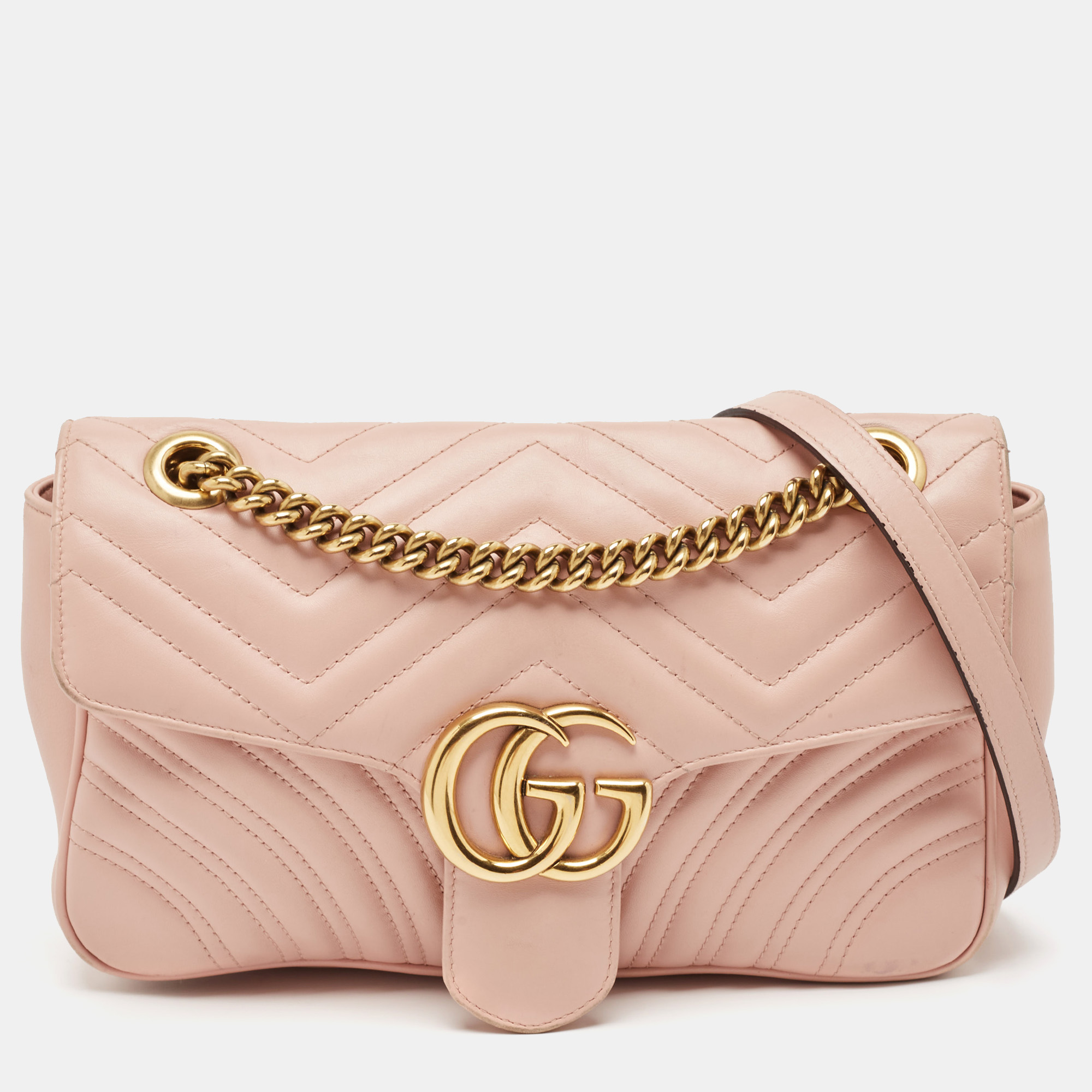 

Gucci Pink Matelassé Leather  GG Marmont Shoulder Bag